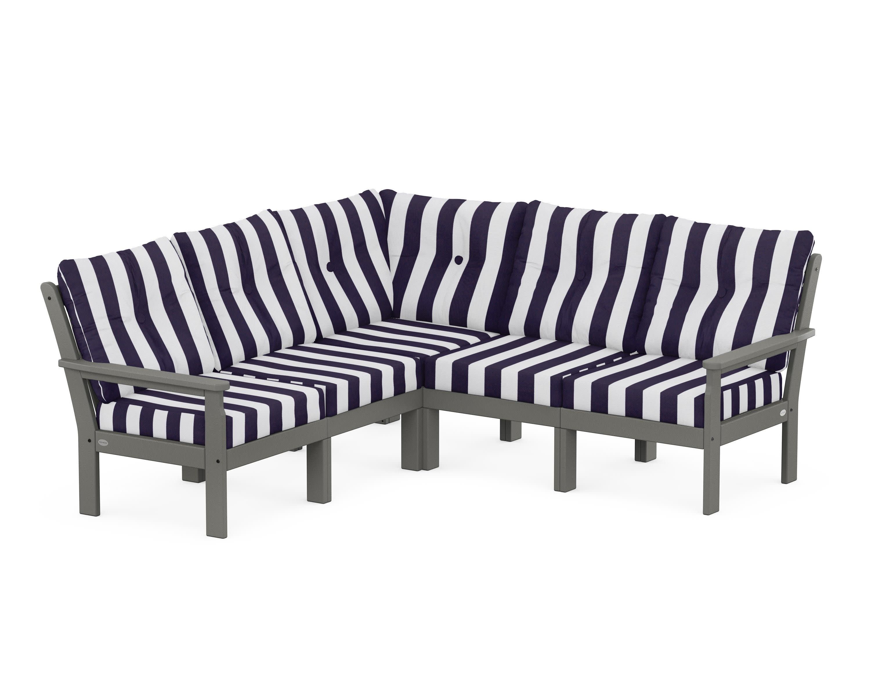 Vineyard 5-Piece Sectional in Slate Grey / Cabana Stripe Navy