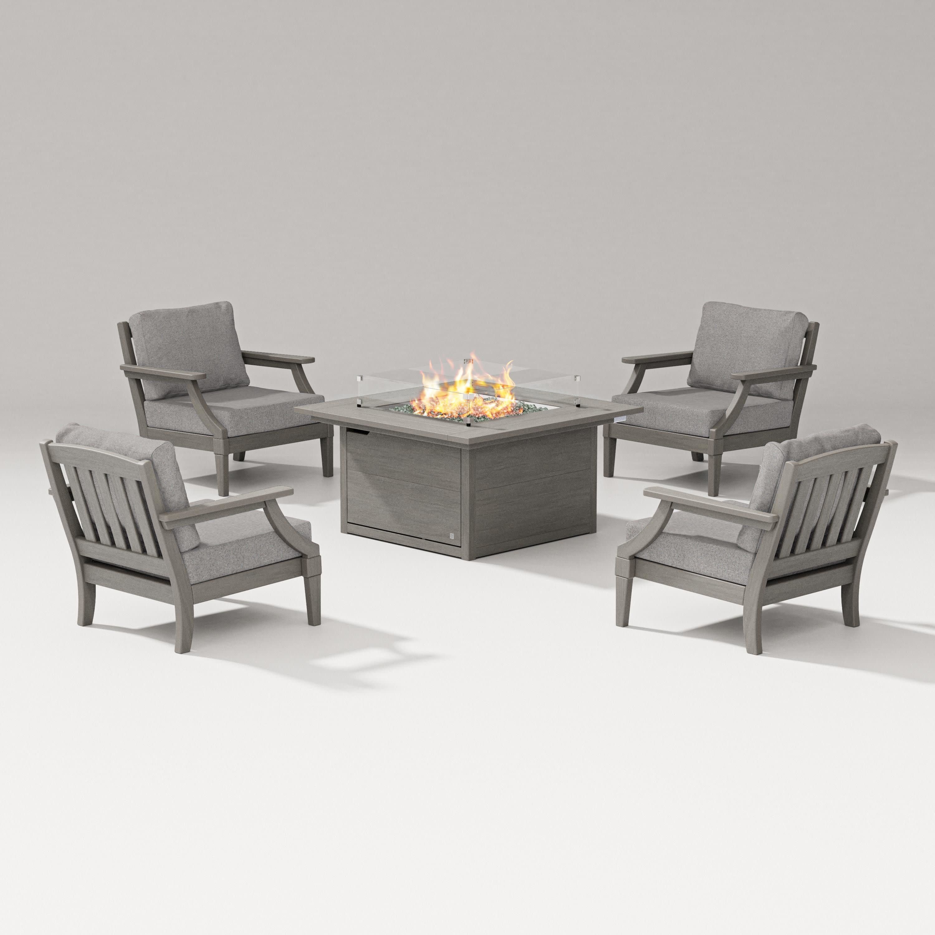 Estate 5-Piece Lounge Fire Table Set in Driftwood / Grey Mist