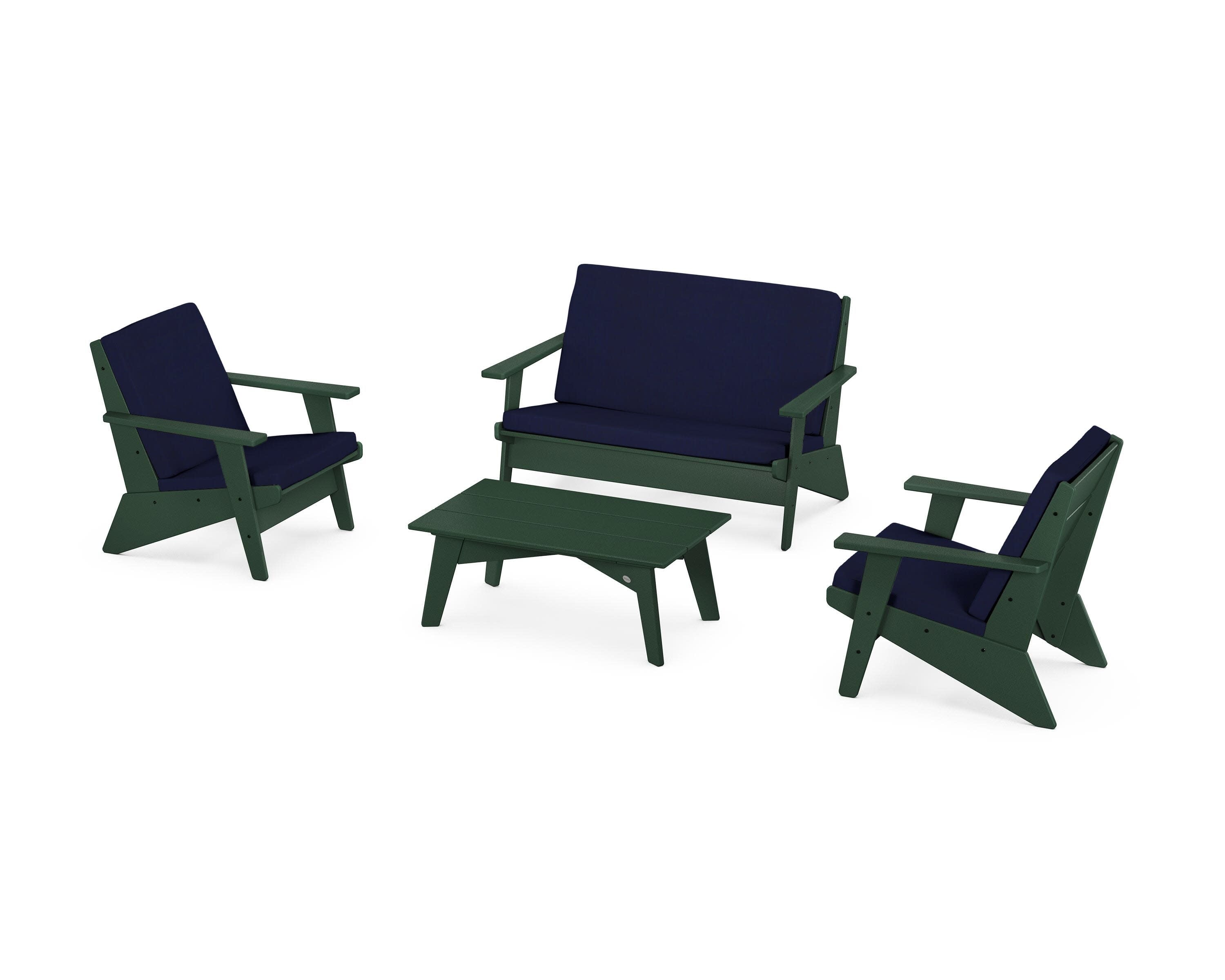 Riviera Modern Lounge 4-Piece Set in Green / Navy