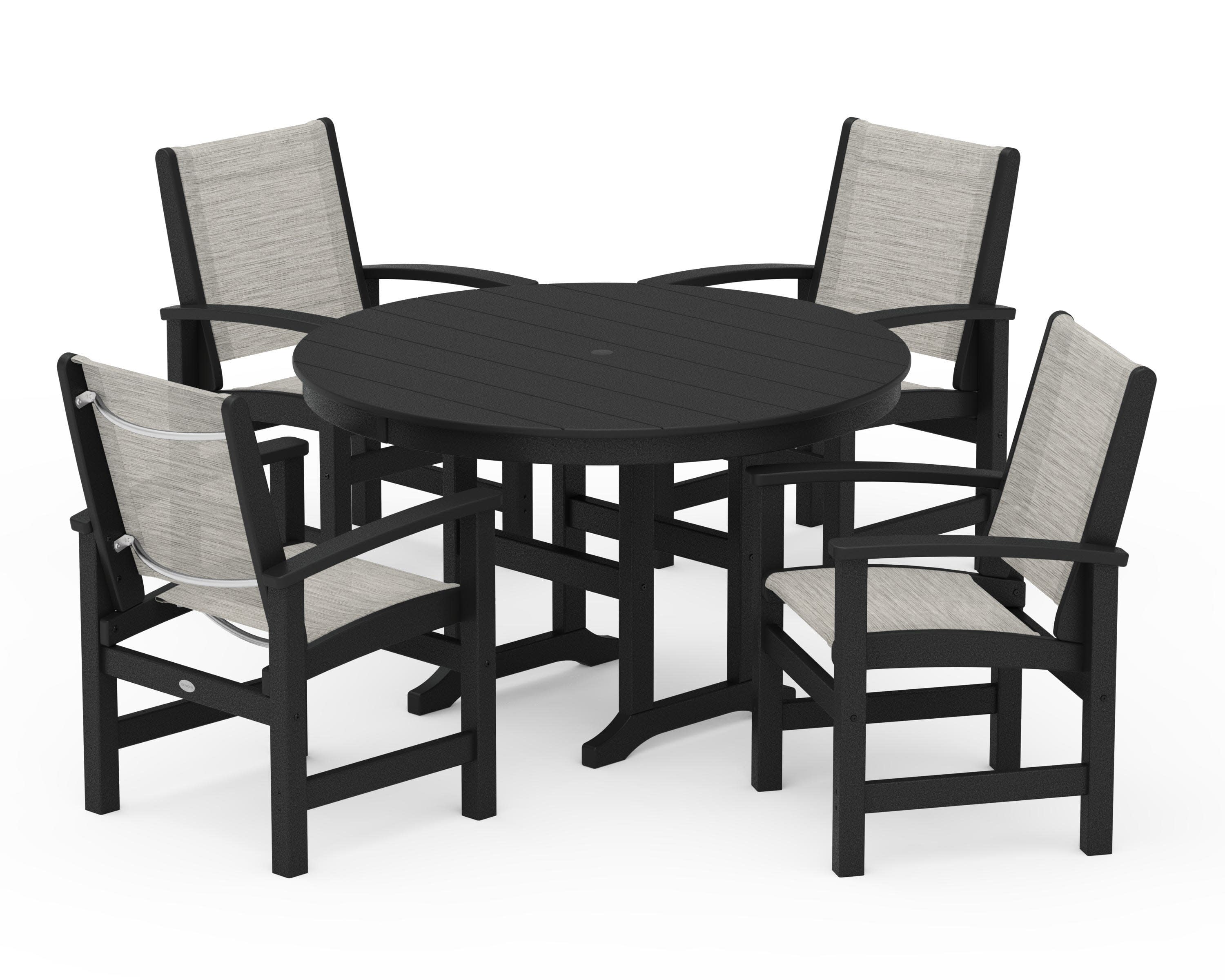 Coastal 5-Piece Round Farmhouse Dining Set in Black / Birch Sling