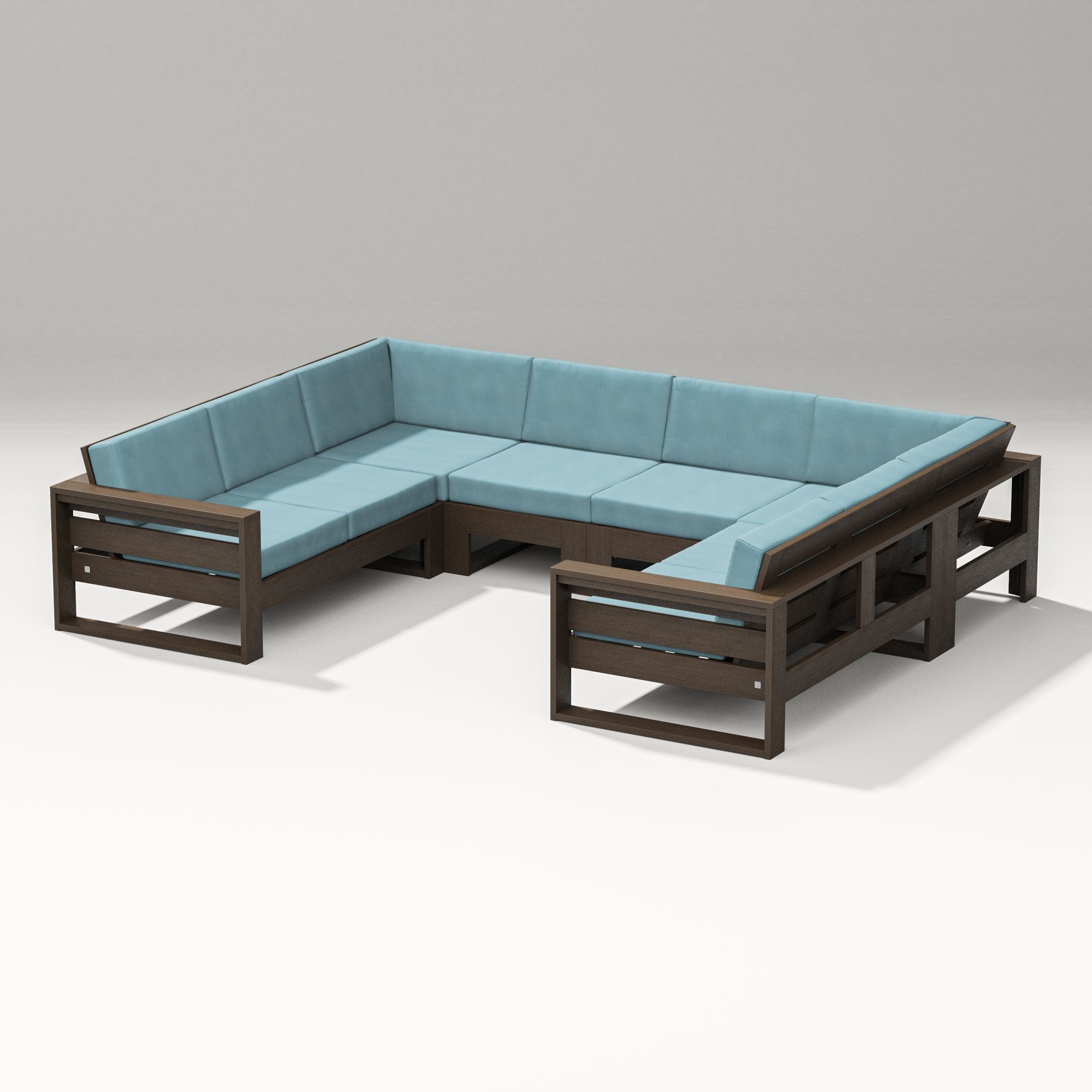 Latitude U-Shaped Sectional in Kona / Lattice Sky Blue