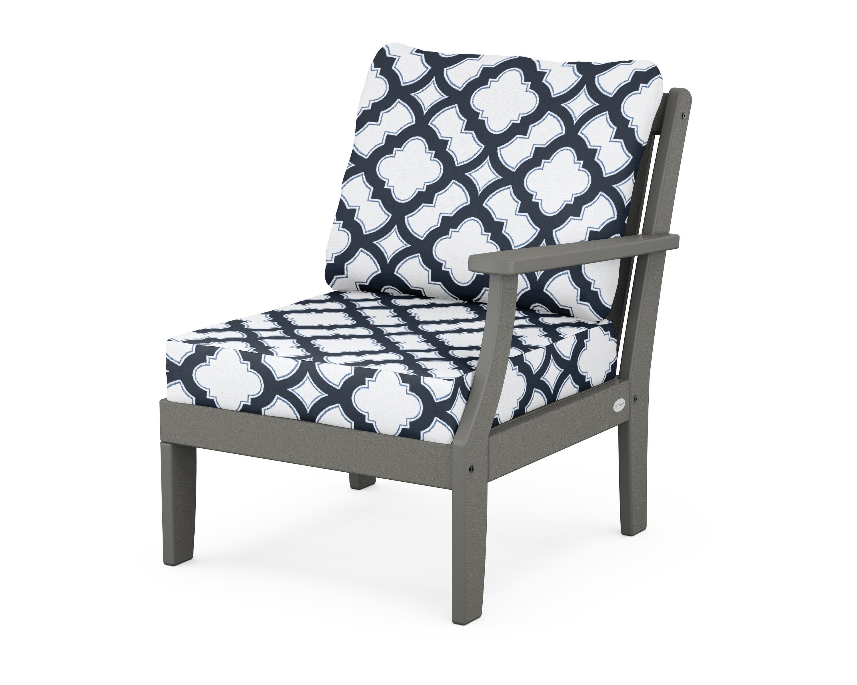 Braxton Modular Right Arm Chair in Slate Grey / Trellis Marine Indigo