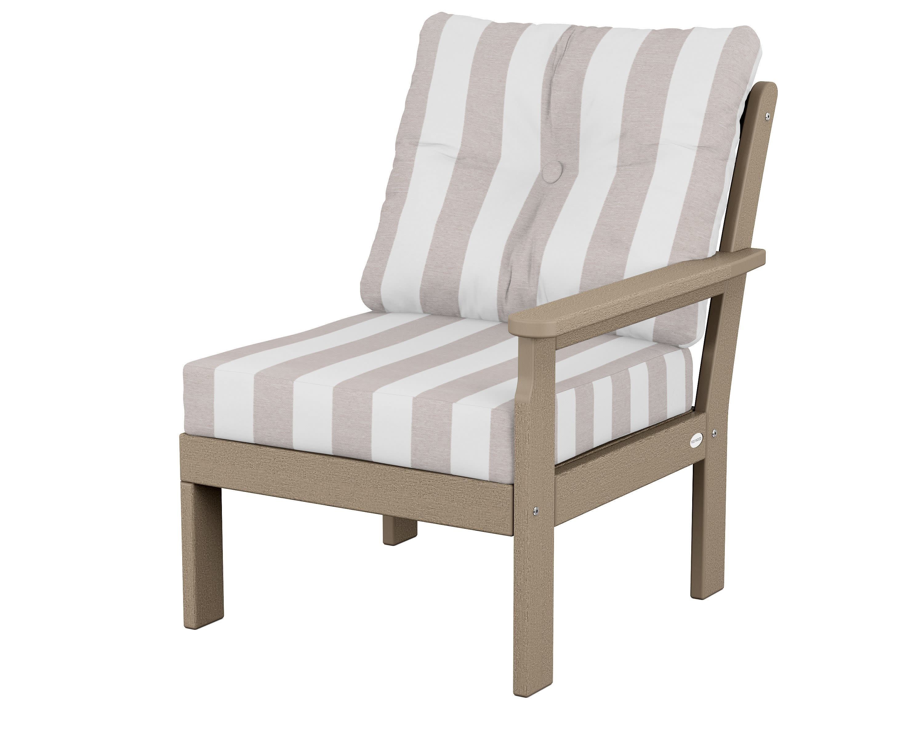 Vineyard Modular Right Arm Chair in Vintage Sahara / Cabana Stripe Dune Burlap