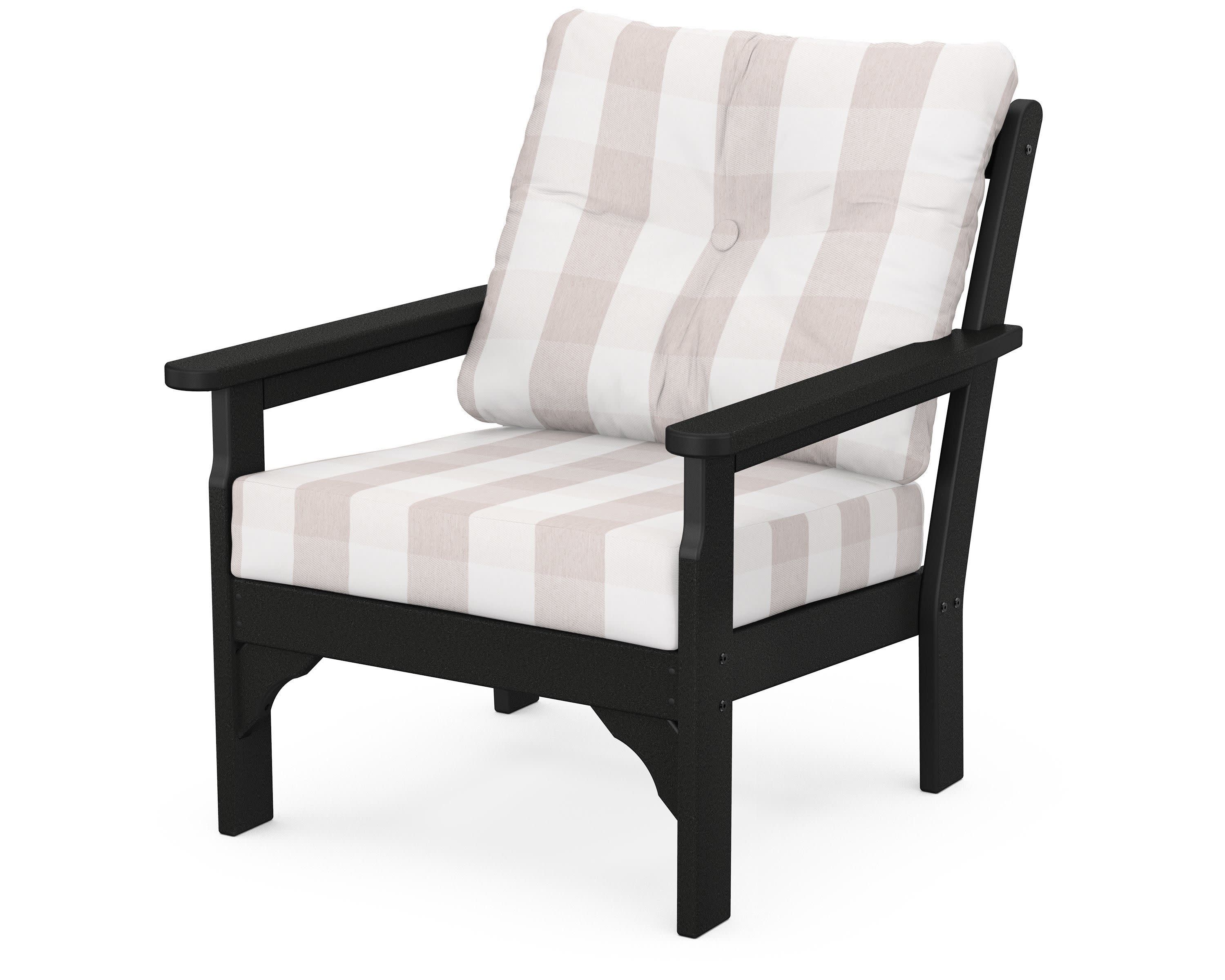 Vineyard Deep Seating Chair in Black / Buffalo Plaid Dune Burlap