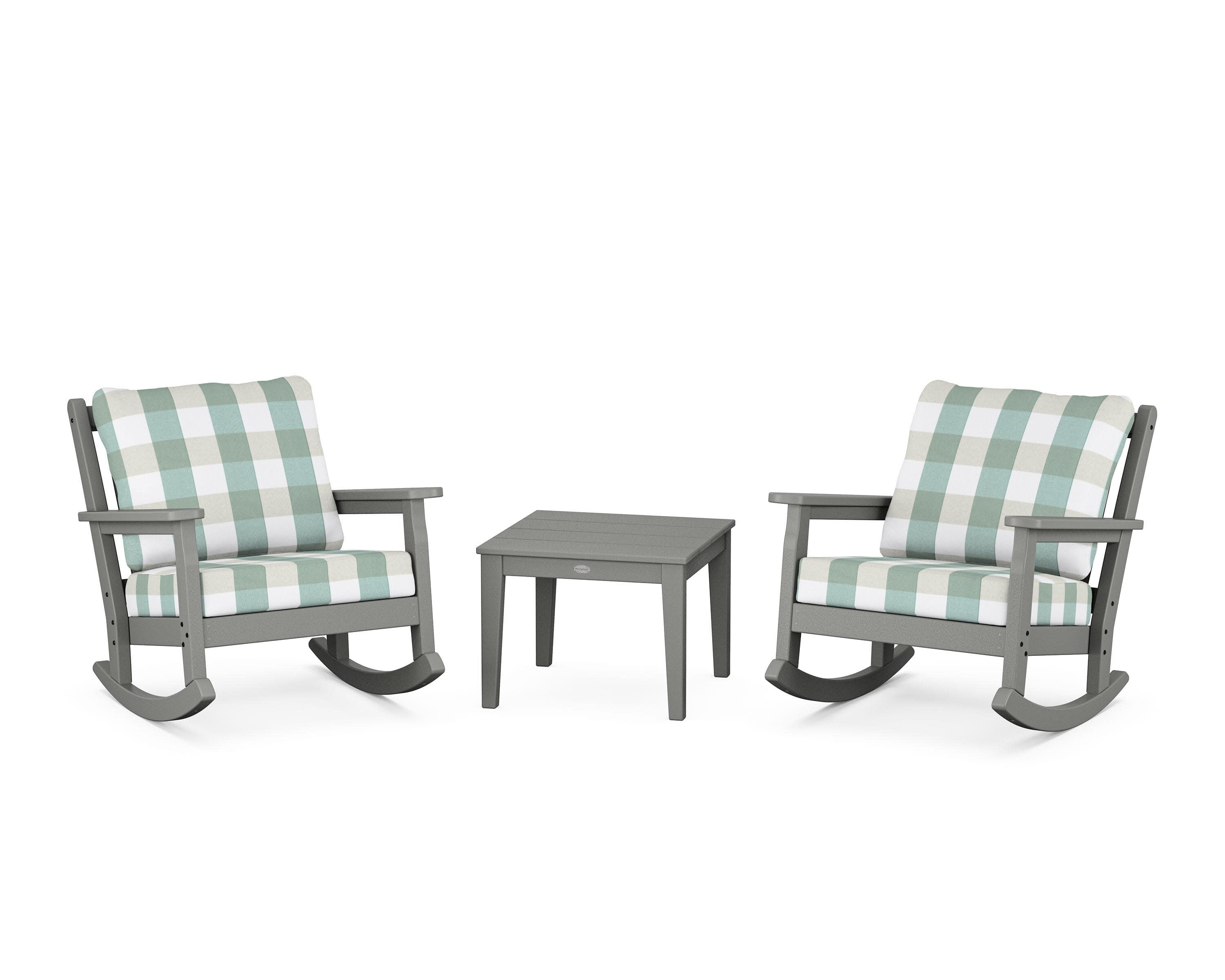 Chippendale 3-Piece Deep Seating Rocker Set in Slate Grey / Buffalo Plaid Glacier Spa