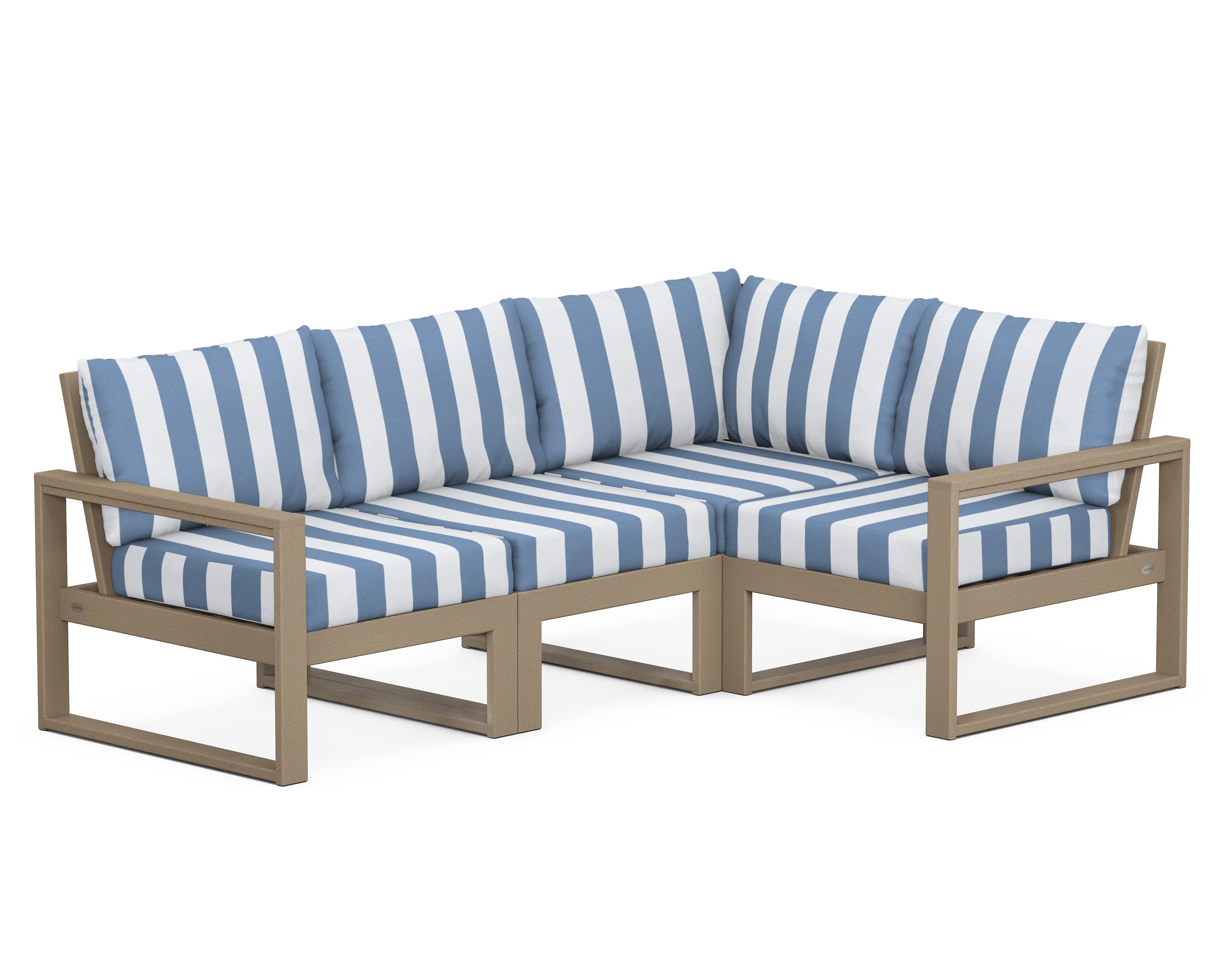 EDGE 4-Piece Modular Deep Seating Set in Vintage Sahara / Cabana Stripe Sky Blue