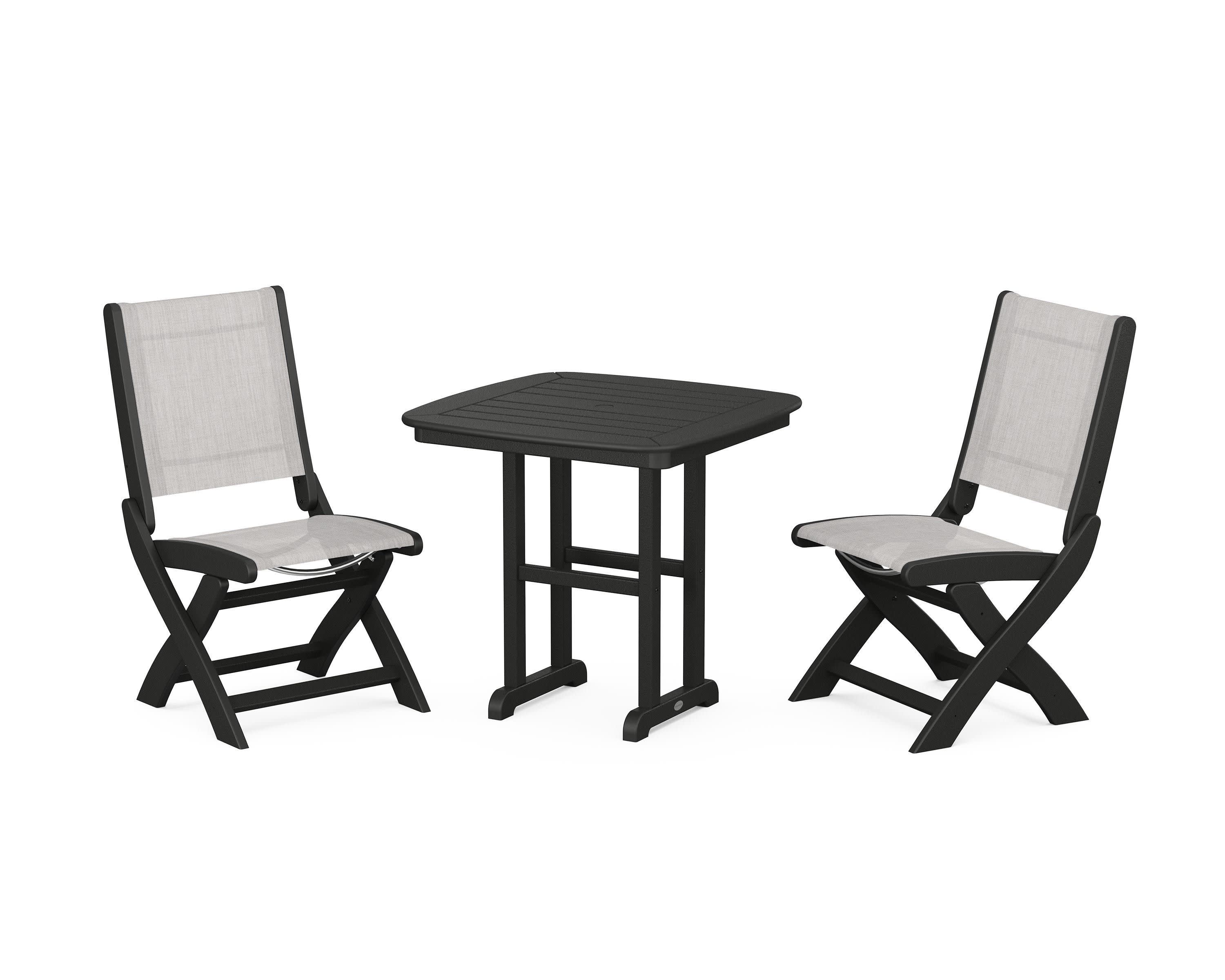 Coastal Folding Side Chair 3-Piece Dining Set in Black / Parchment Sling