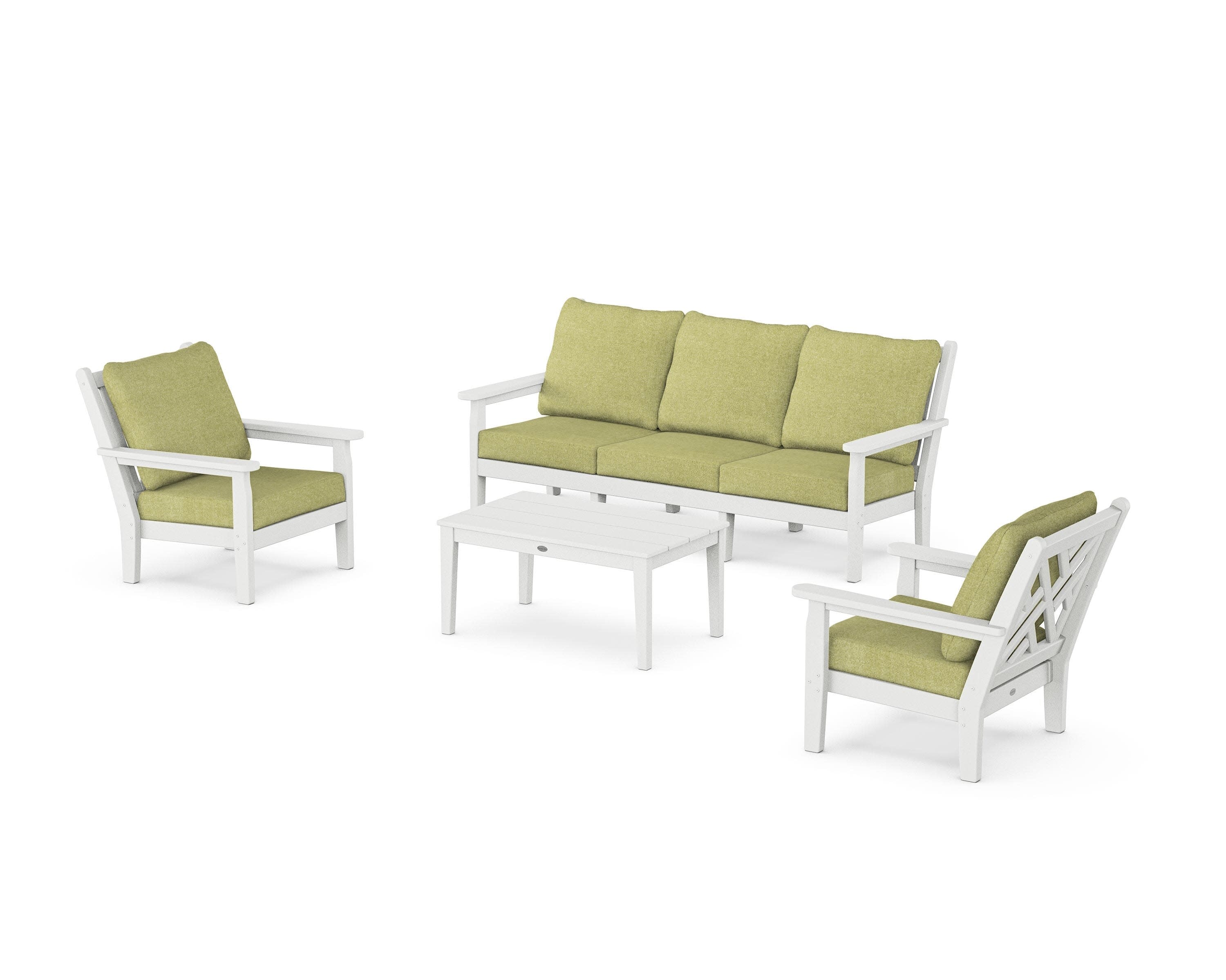 Chippendale 4-Piece Deep Seating Set with Sofa in White / Chartreuse Boucle