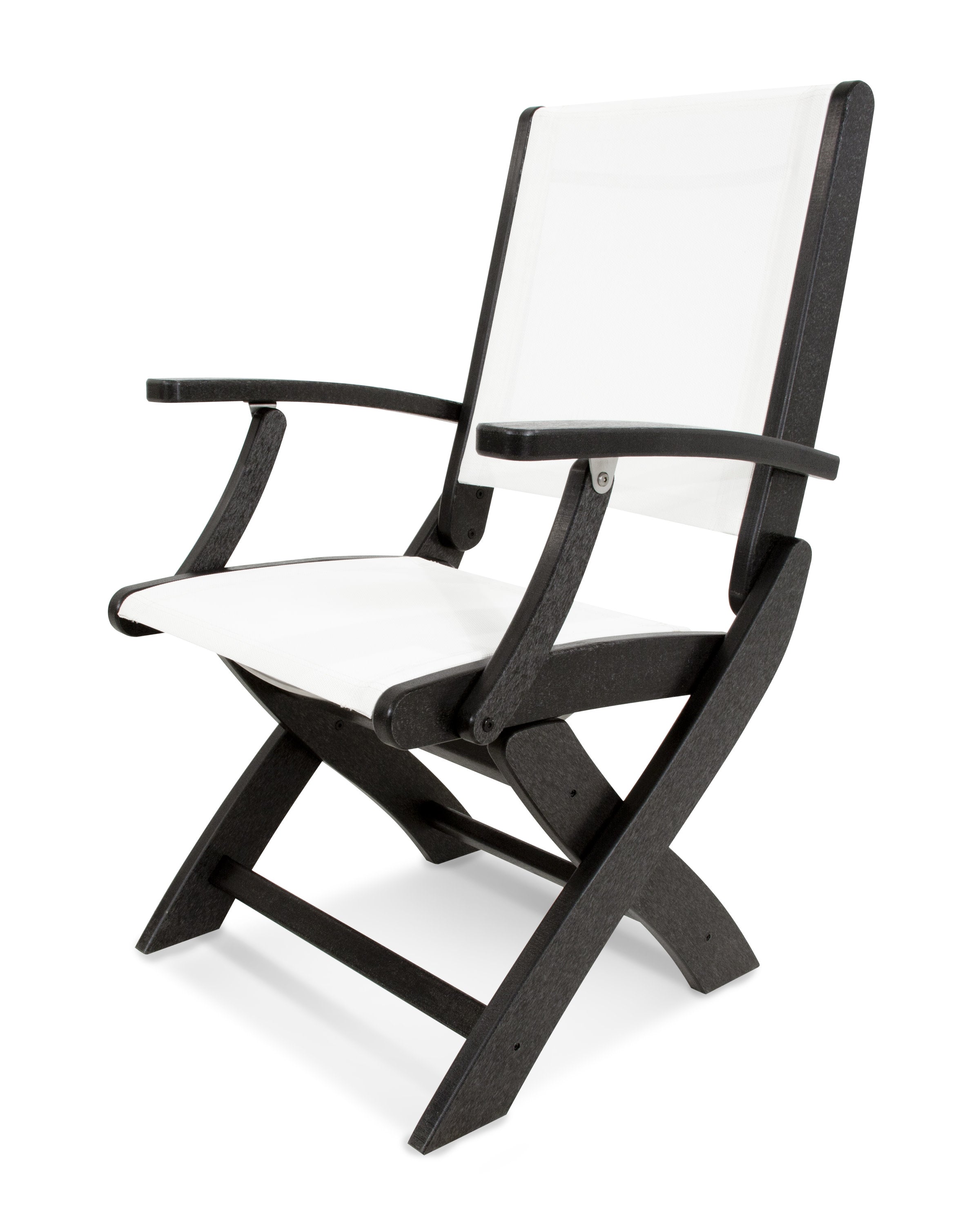 Coastal Folding Chair in Black / White Sling