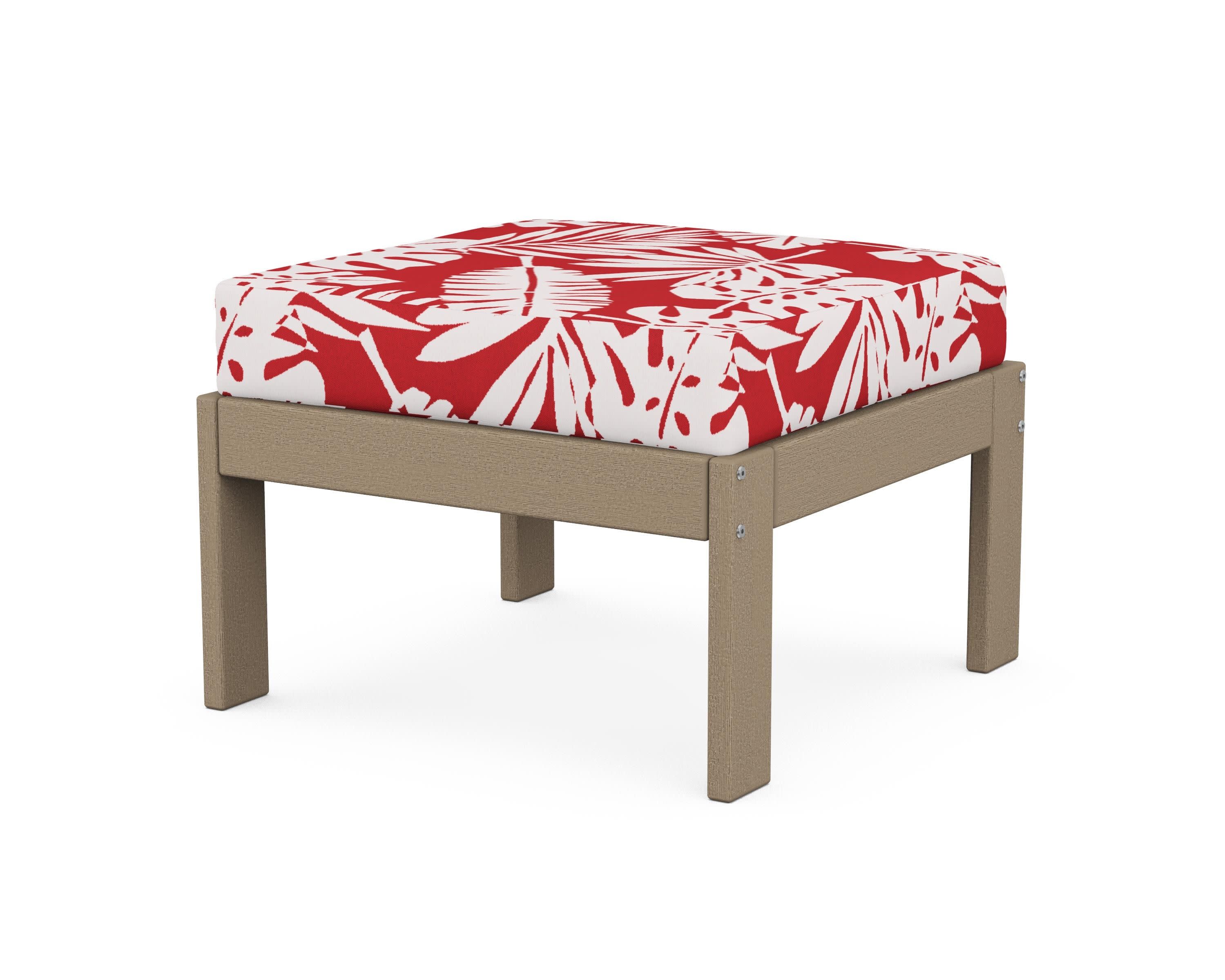 Vineyard Modular Ottoman in Vintage Sahara / Leaf Crimson
