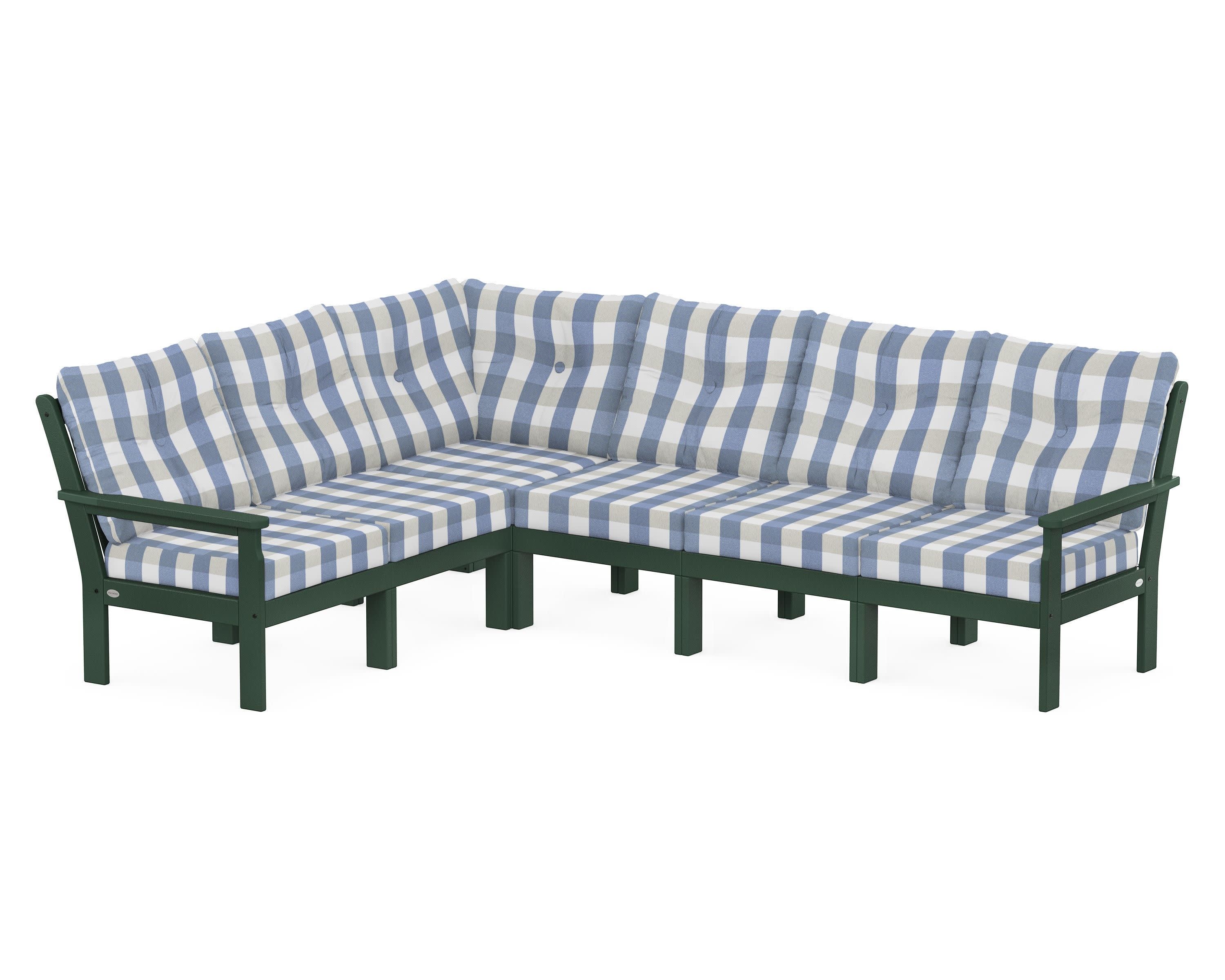 Vineyard 6-Piece Sectional in Green / Buffalo Plaid Sky Blue