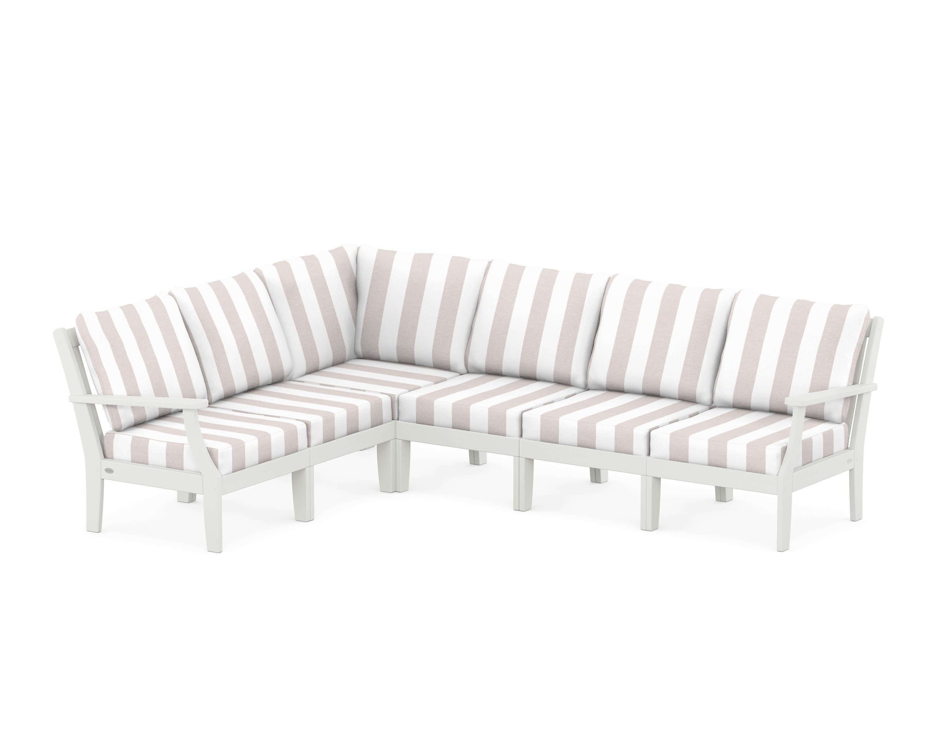 Braxton Modular 6-Piece Deep Seating Set in Vintage White / Cabana Stripe Dune Burlap