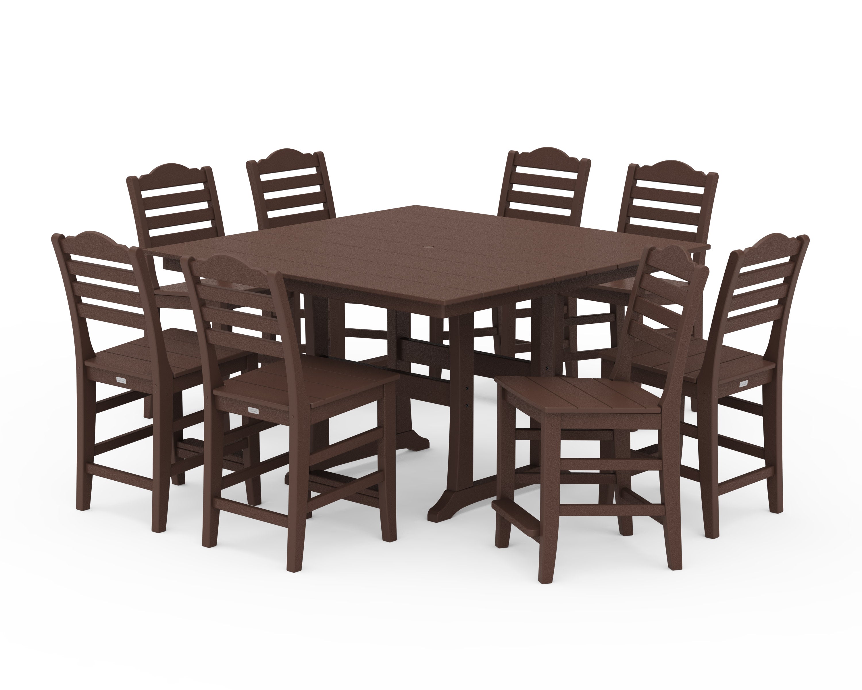 Savannah Side Chair 9-Piece Square Farmhouse Counter Set with Trestle Legs in Mahogany