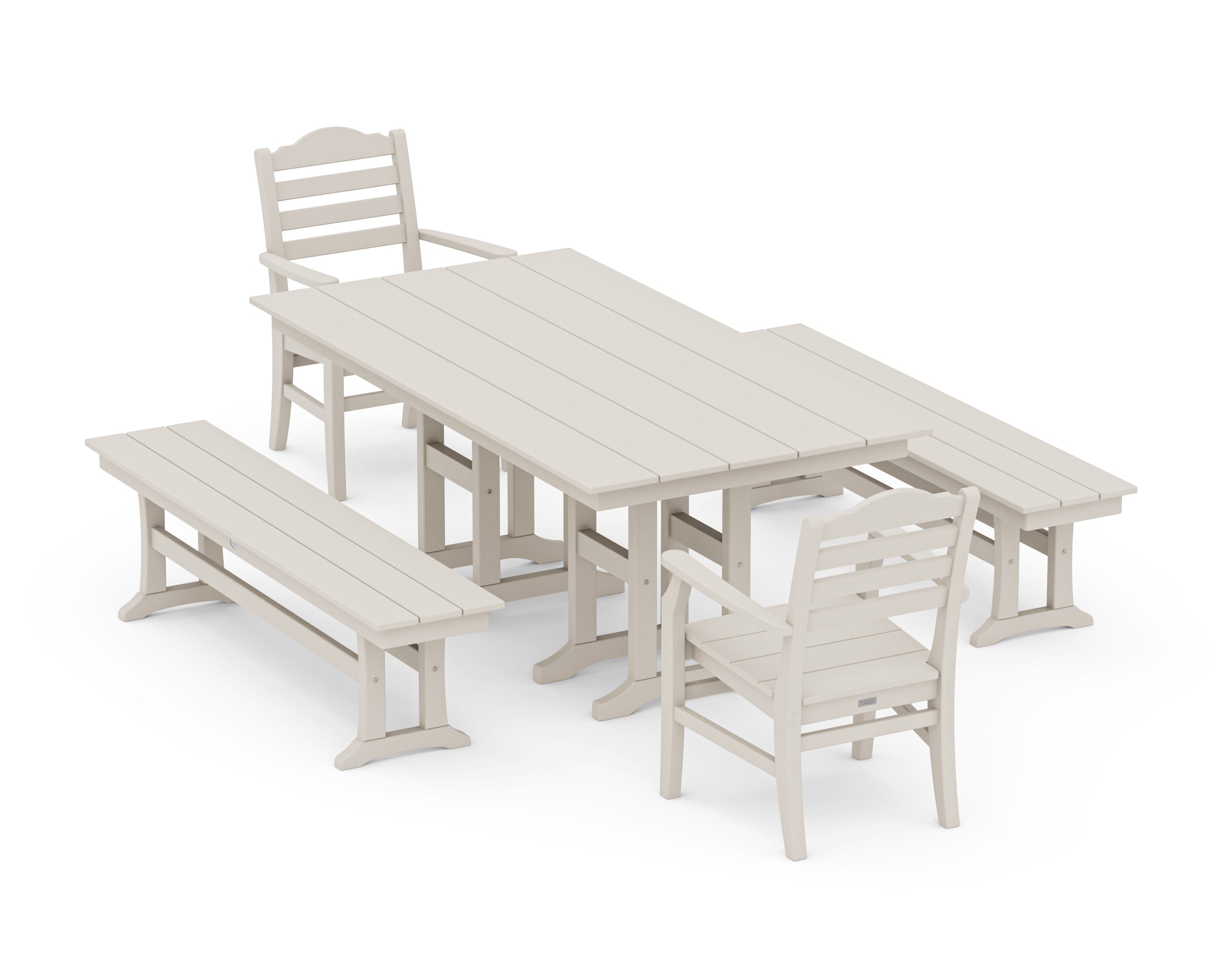 Savannah 5-Piece Farmhouse Dining Set with Benches in Sand