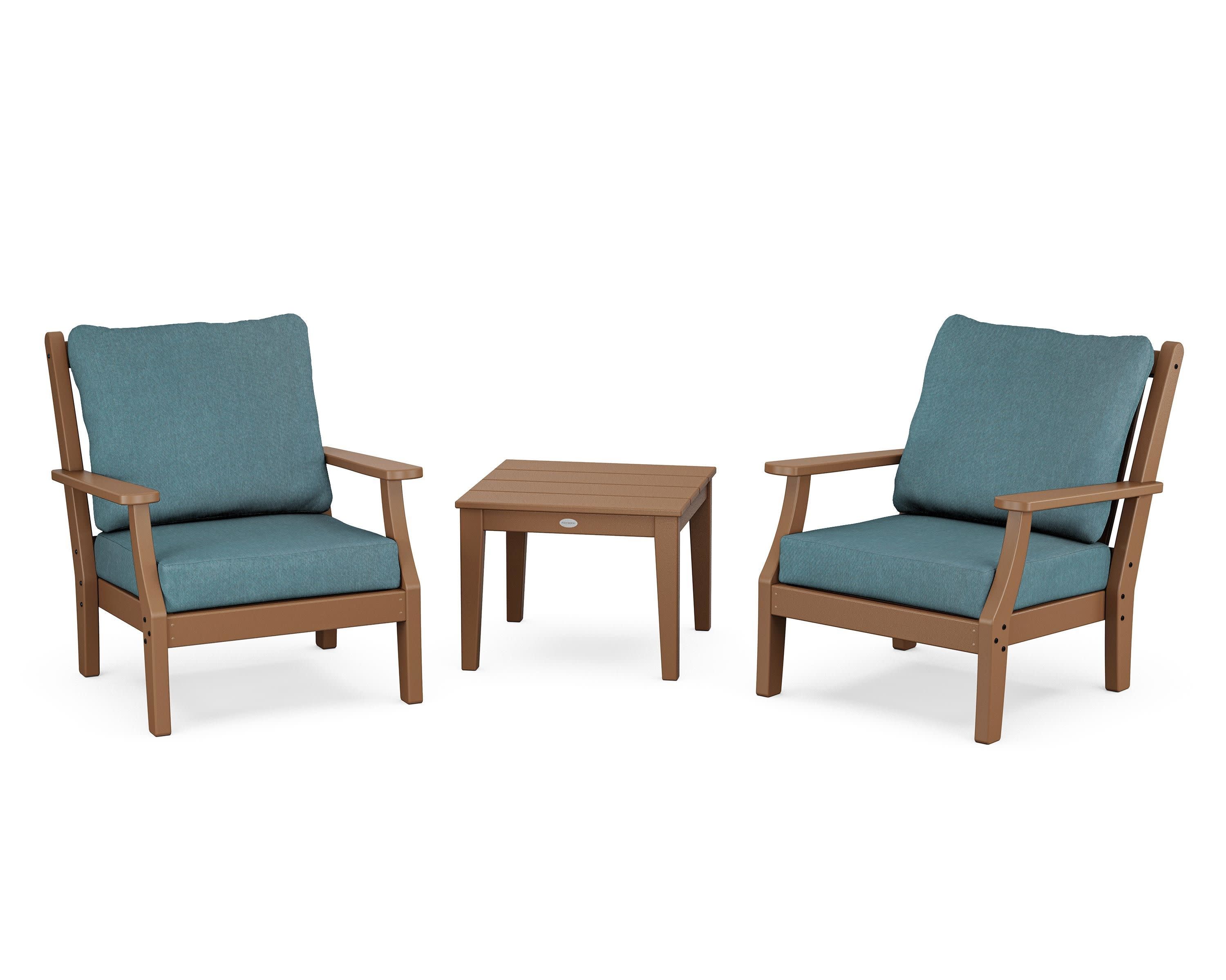 Wovendale 3-Piece Deep Seating Set in Teak / Ocean Teal