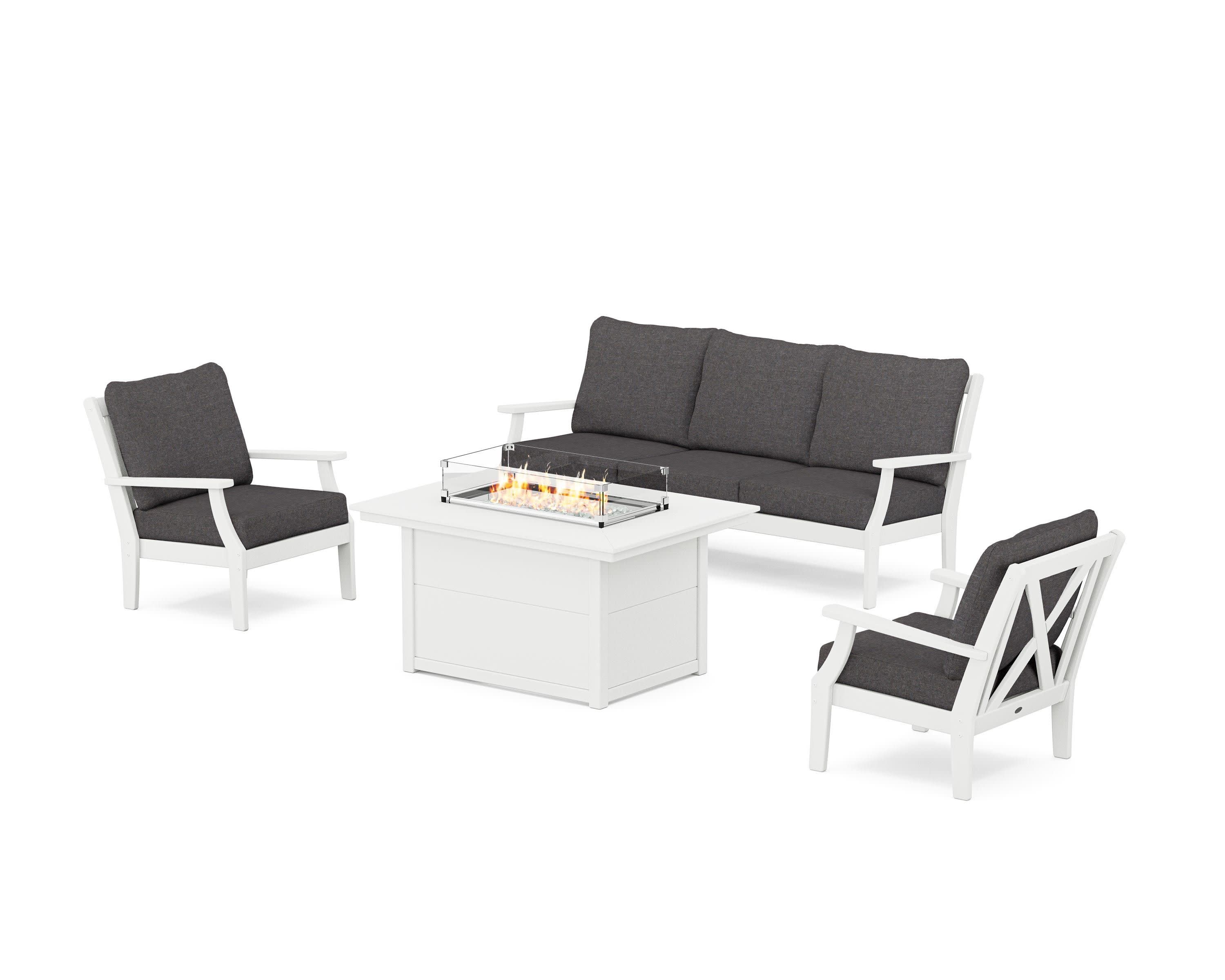 Braxton Deep Seating Fire Pit Table Set in White / Ash Charcoal