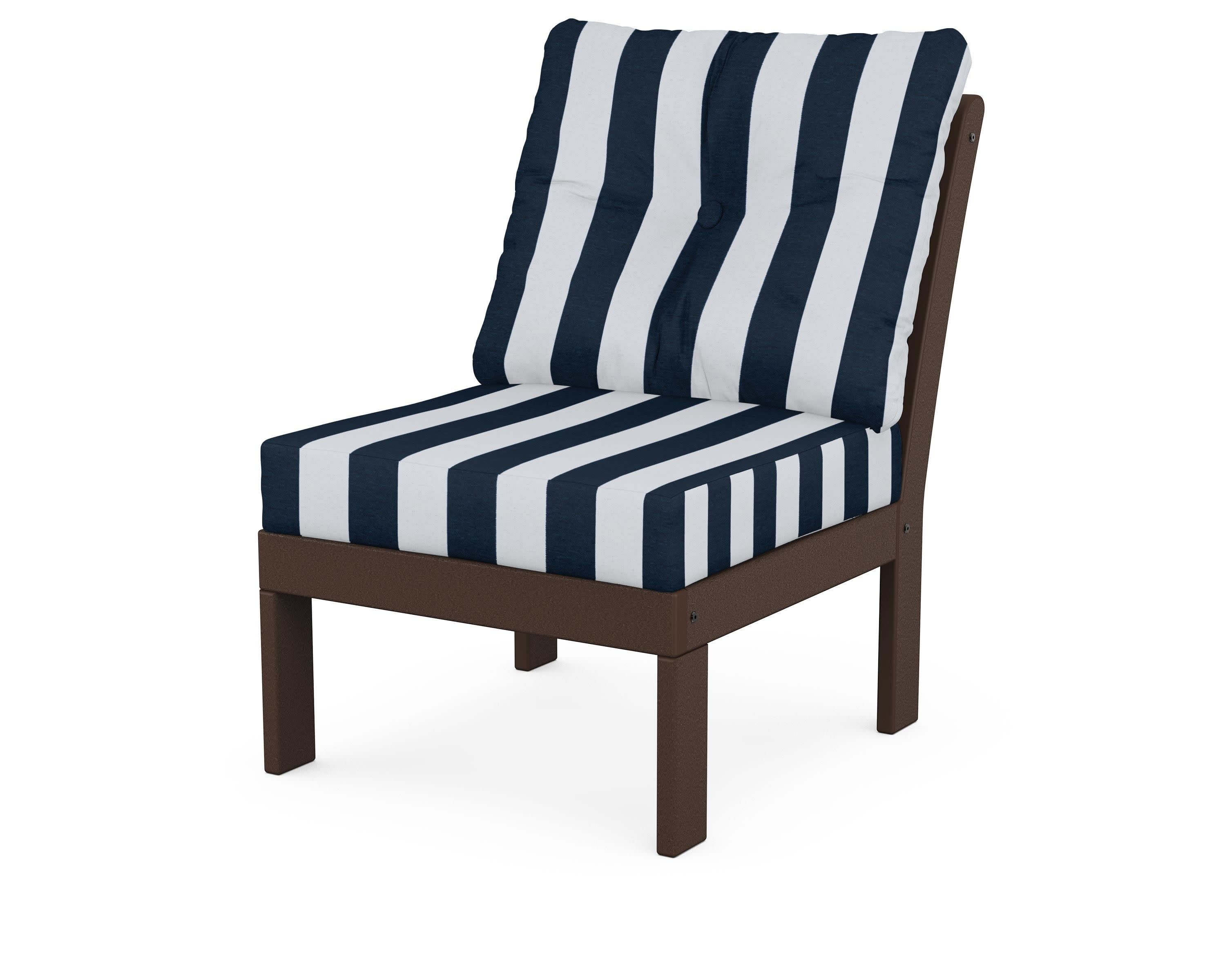 Vineyard Modular Armless Chair in Mahogany / Cabana Stripe Marine Indigo