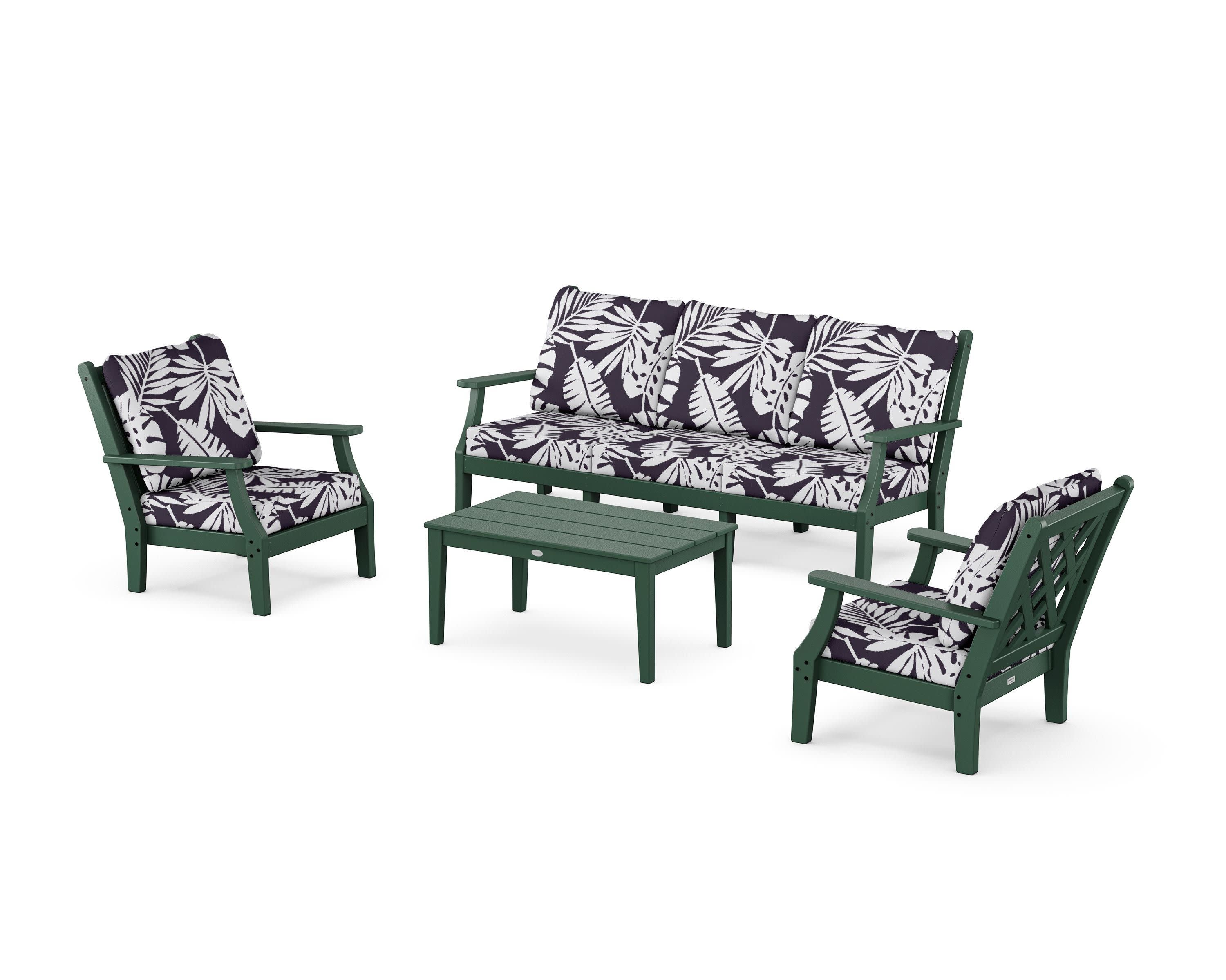 Wovendale 4-Piece Deep Seating Set with Sofa in Green / Leaf Navy