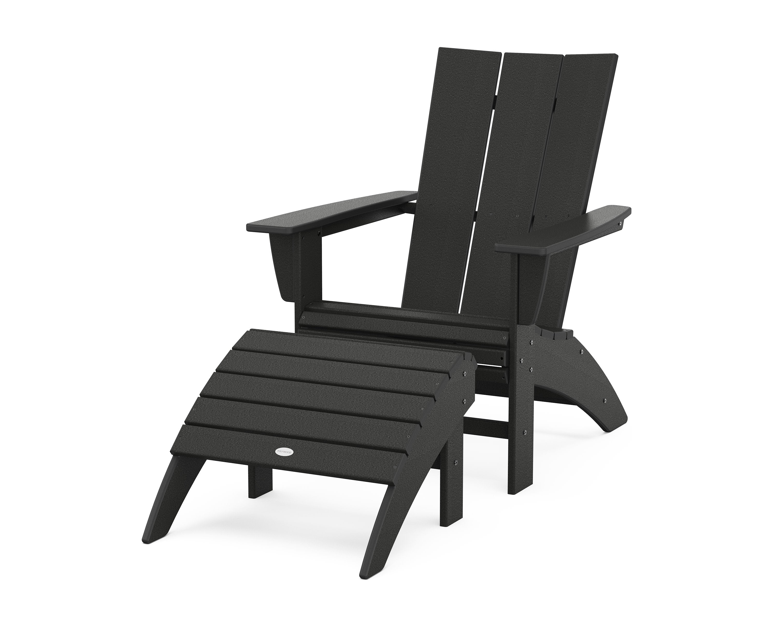 Modern Curveback Adirondack Chair 2-Piece Set with Ottoman in Black