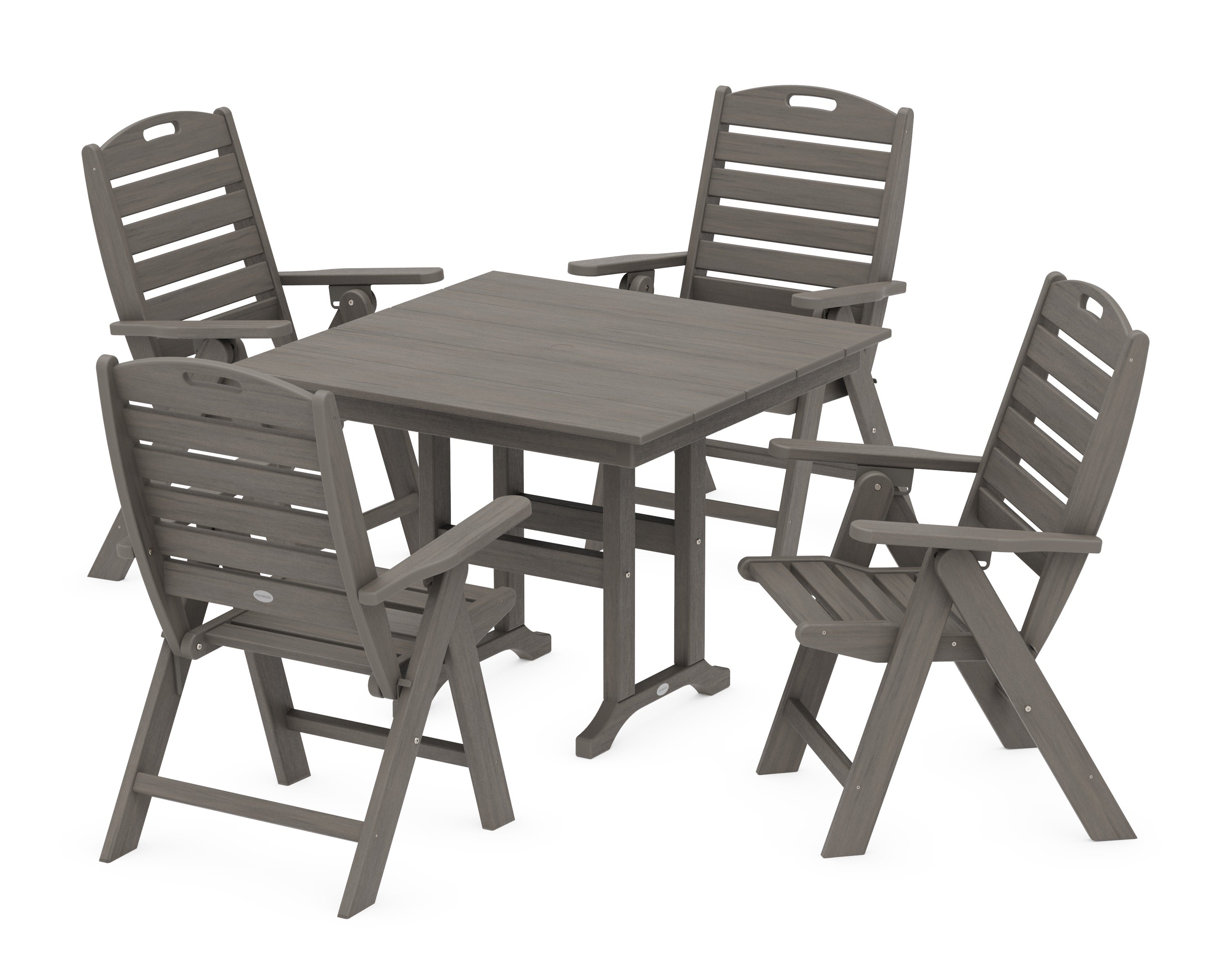 Nautical Folding Highback Chair 5-Piece Farmhouse Dining Set in Driftwood