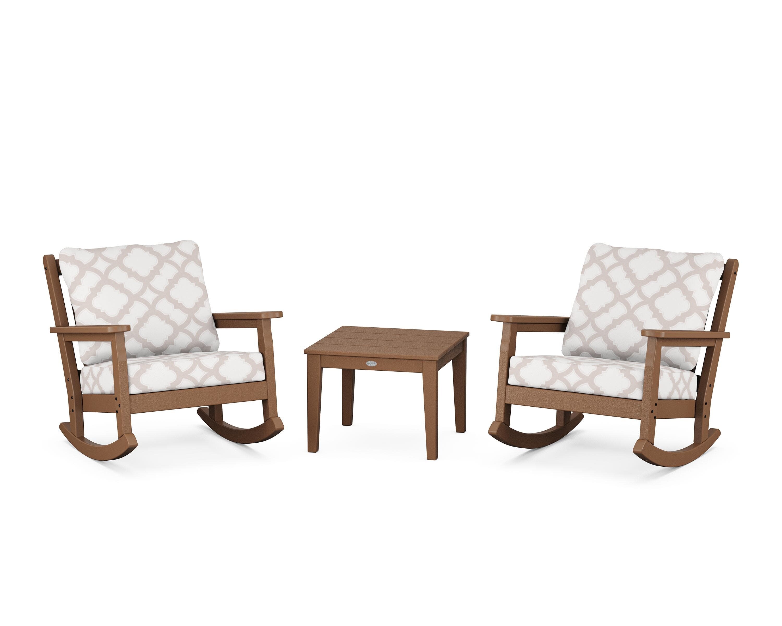 Chippendale 3-Piece Deep Seating Rocker Set in Teak / Trellis Dune Burlap