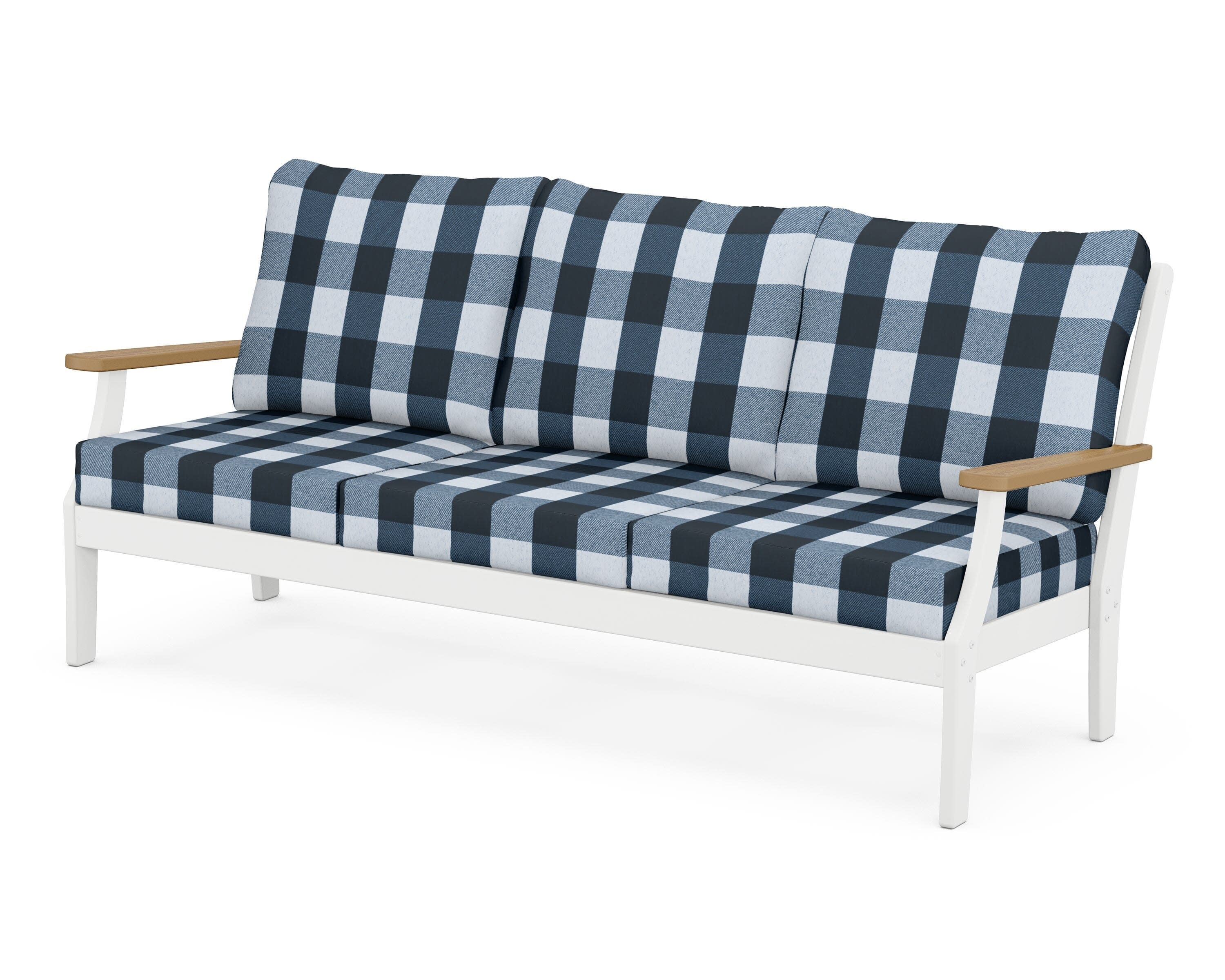 Braxton Deep Seating Sofa in White / Natural / Buffalo Plaid Marine Indigo