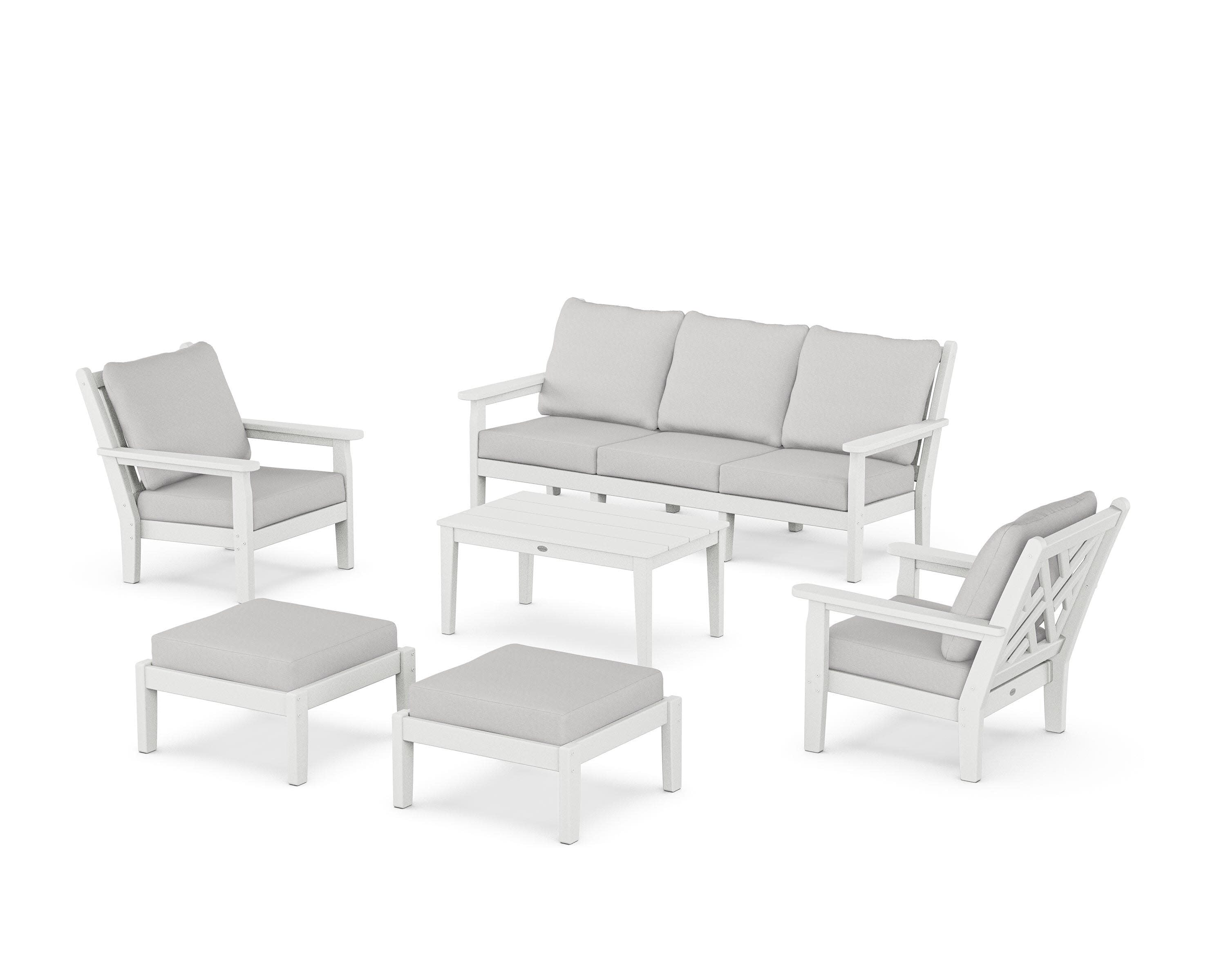 Chippendale 6-Piece Lounge Sofa Set in White / Diamond in the Rough