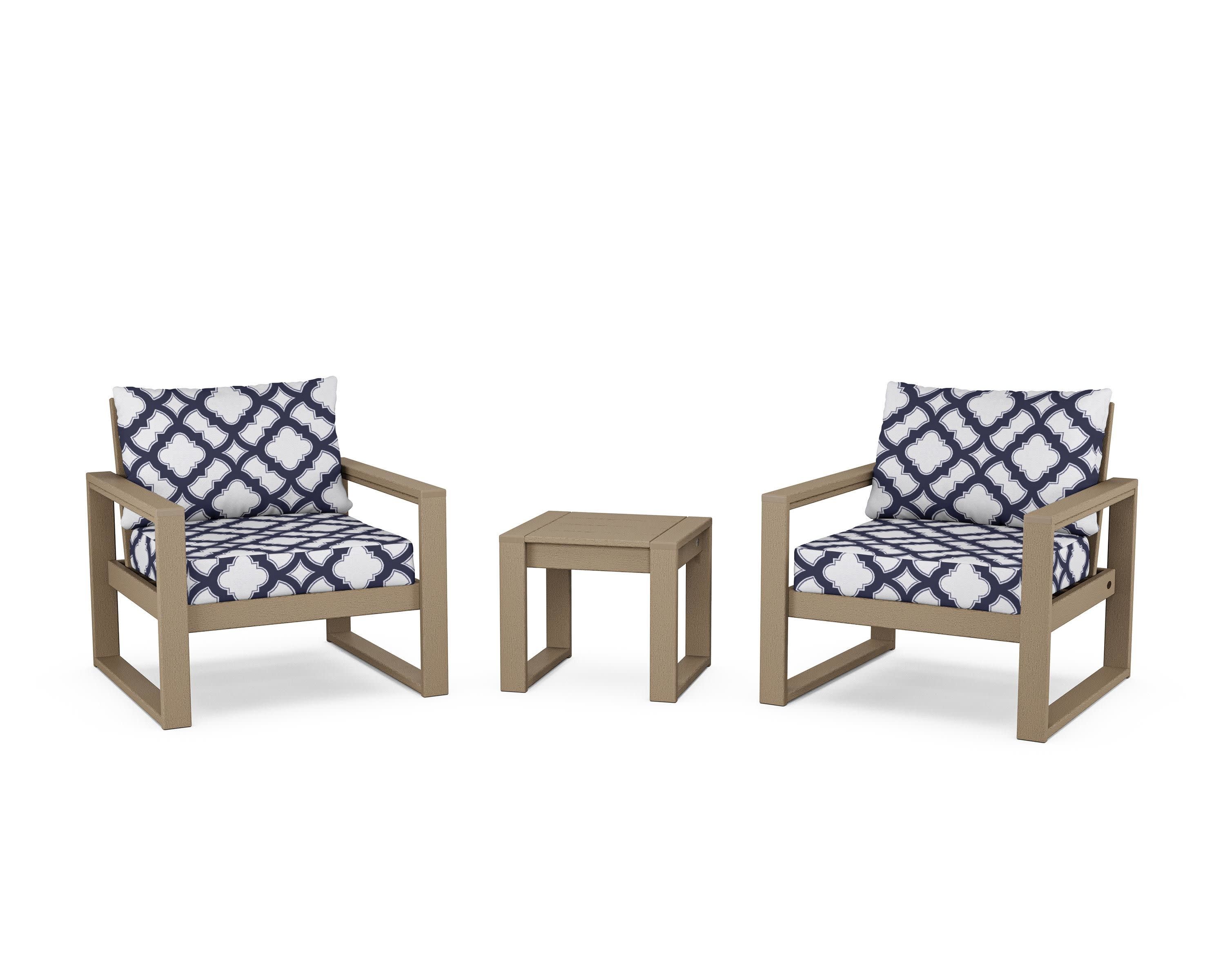 EDGE Sectional 3-Piece Deep Seating Set in Vintage Sahara / Trellis Navy