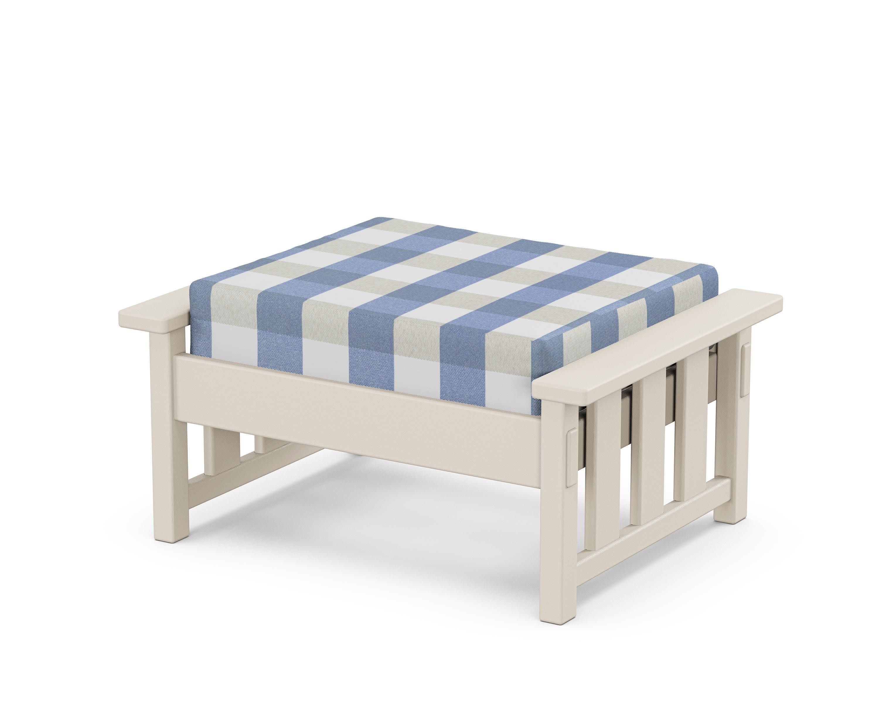 Acadia Deep Seating Ottoman in Sand / Buffalo Plaid Sky Blue