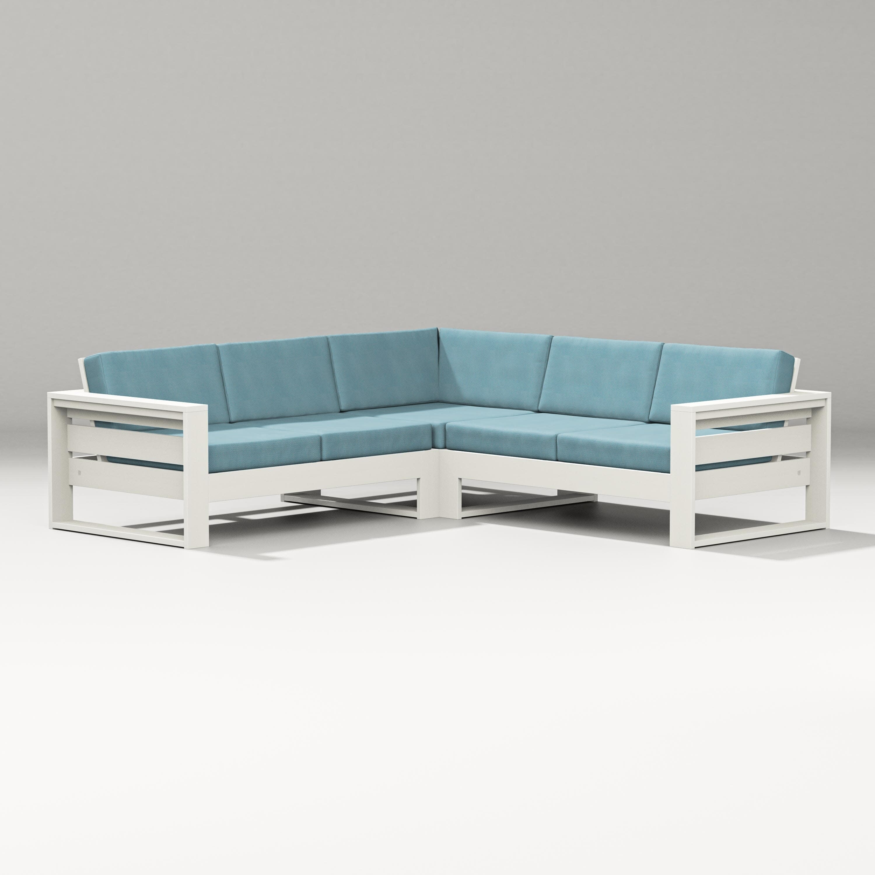 Latitude Corner Sectional in Vintage White / Lattice Sky Blue