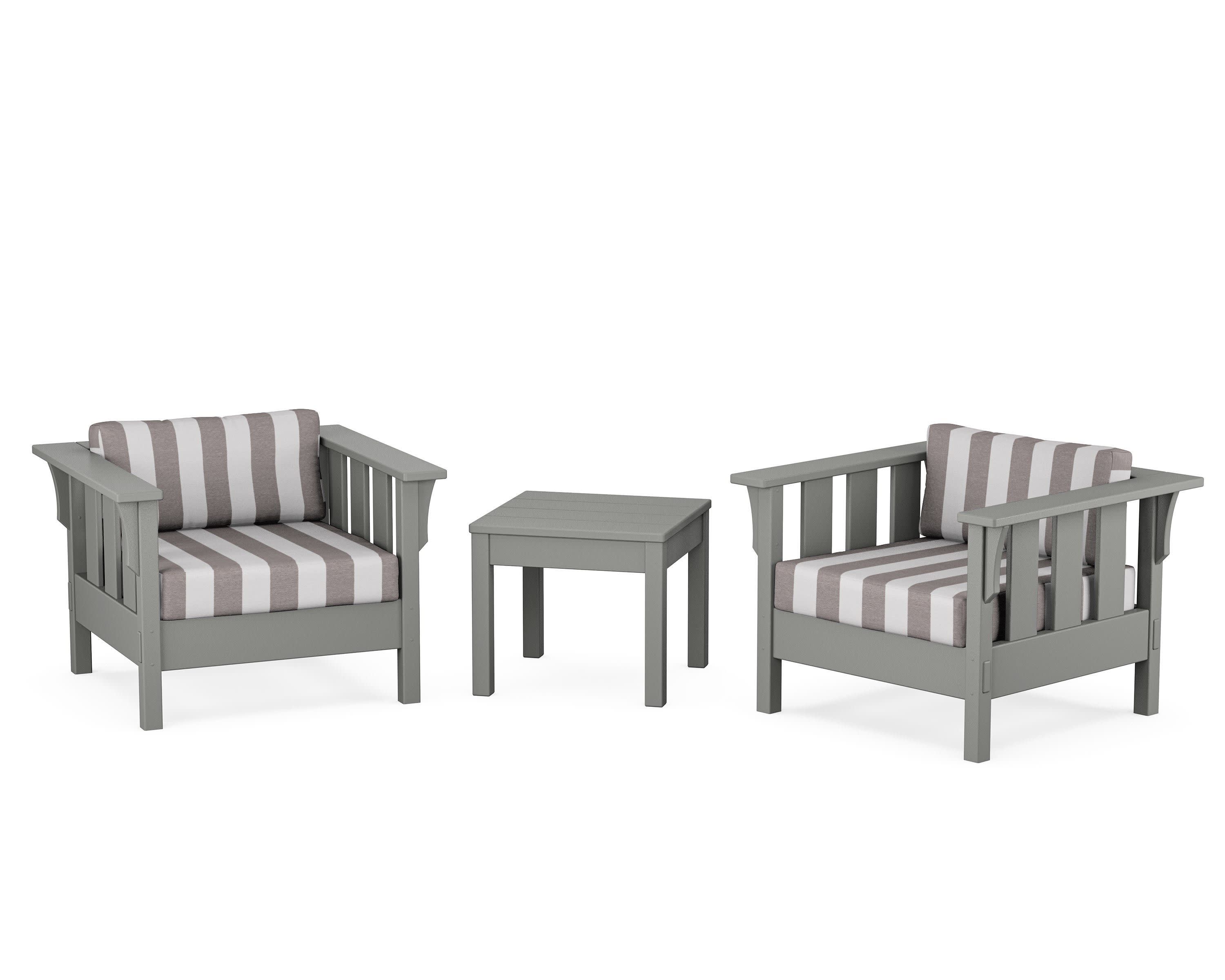 Acadia 3-Piece Deep Seating Set in Slate Grey / Cabana Stripe Grey Mist