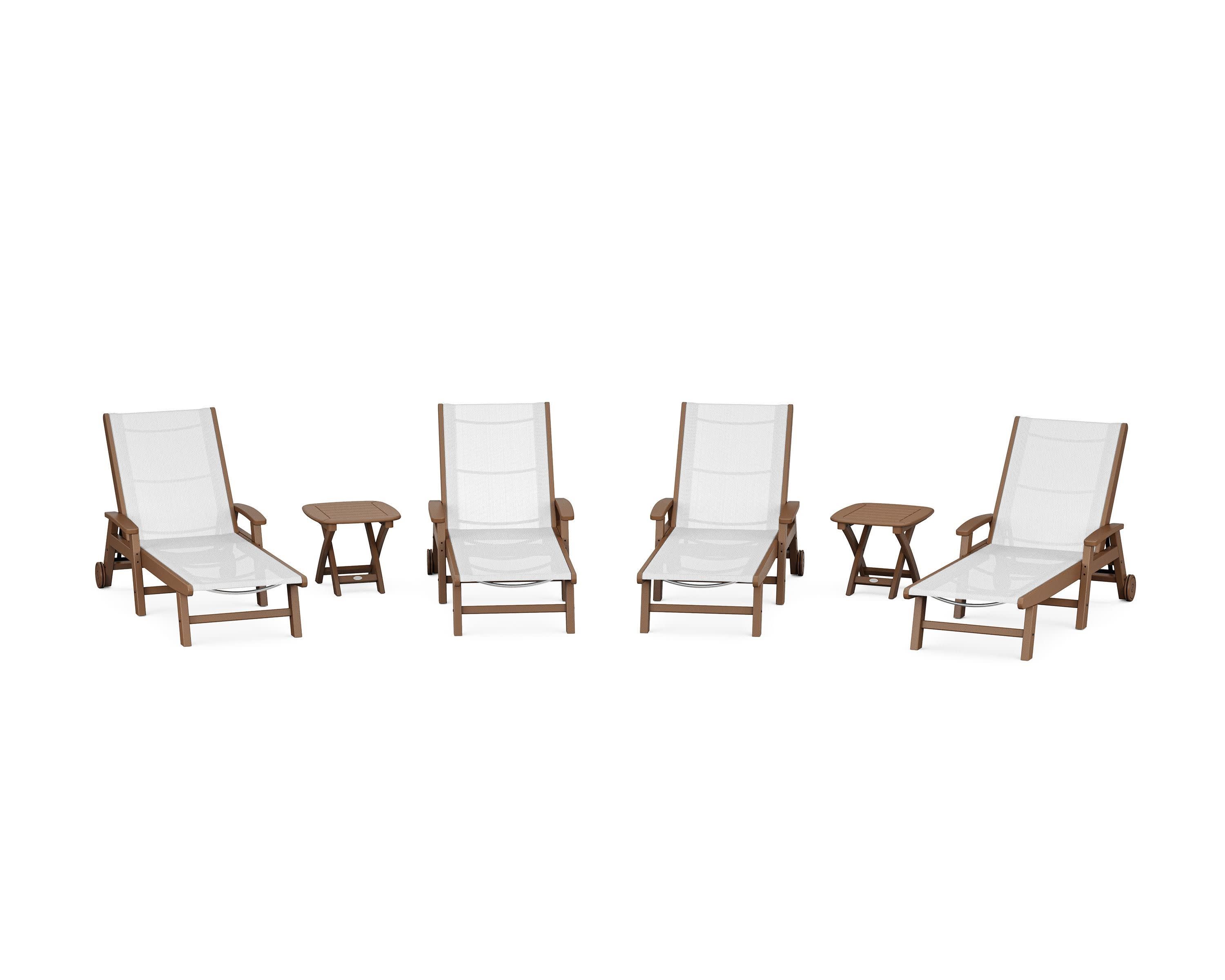 Coastal Chaise 6-Piece Set with Wheels in Teak / White Sling
