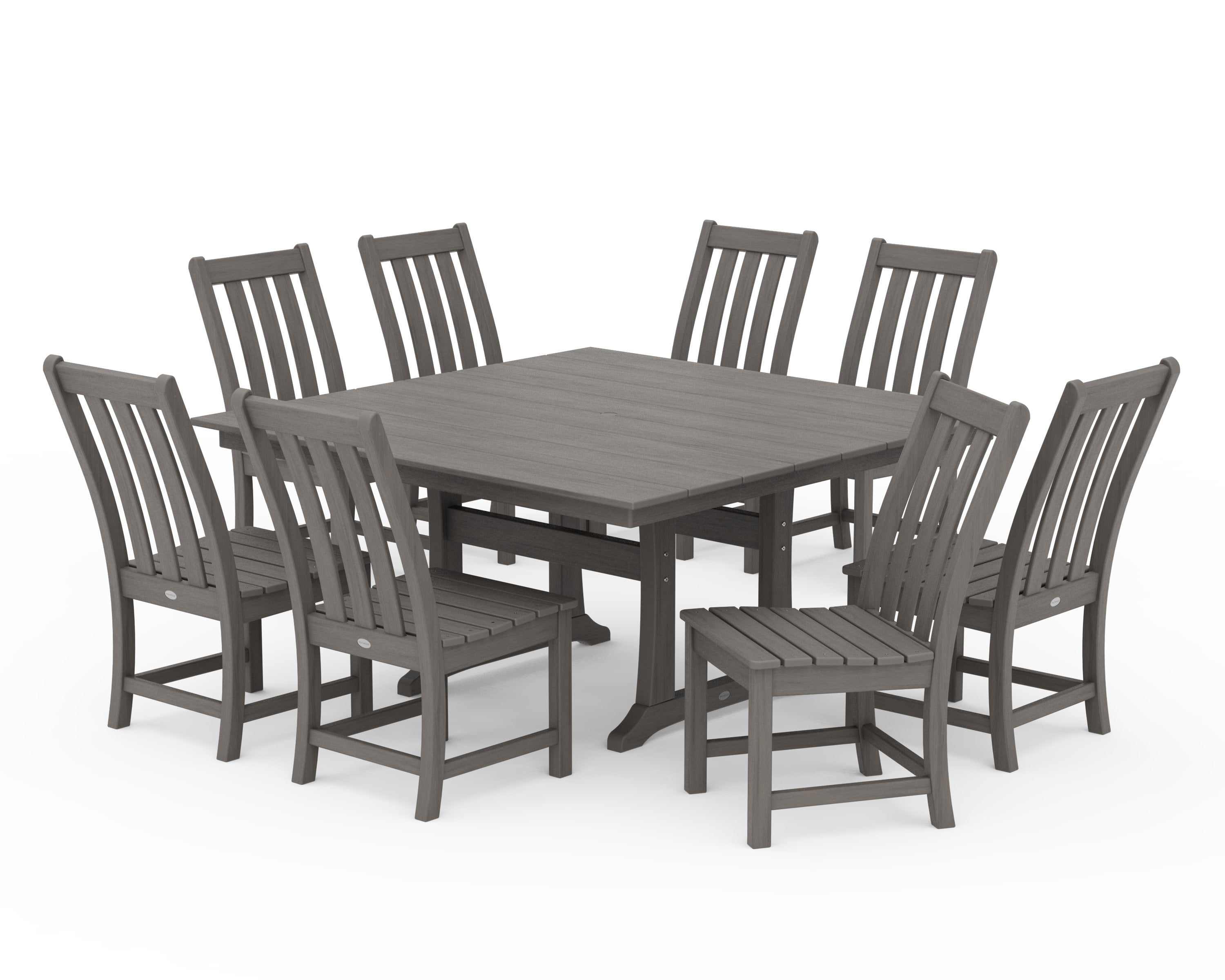 Vineyard 9-Piece Farmhouse Trestle Dining Set in Driftwood