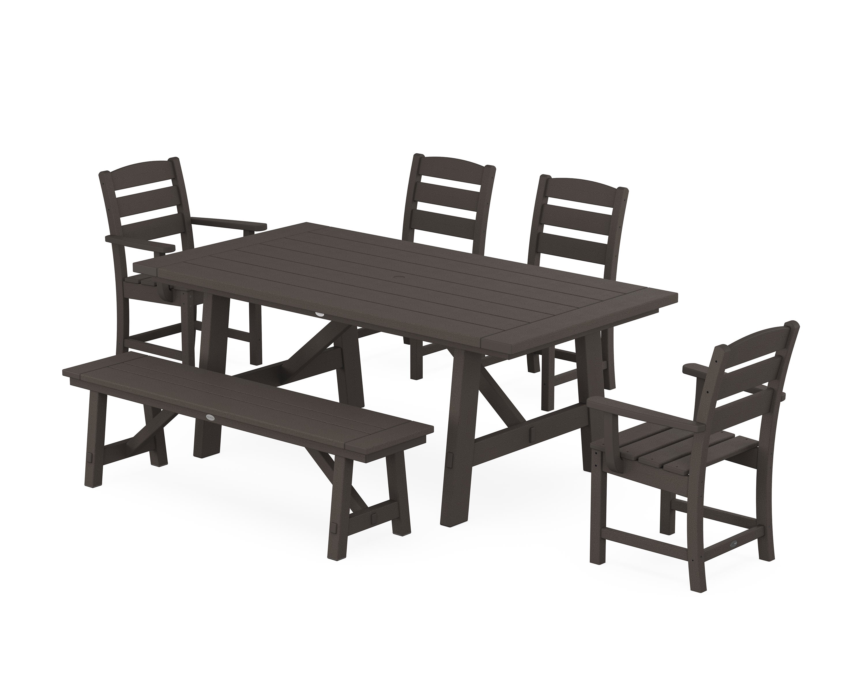 Lakeside 6-Piece Rustic Farmhouse Dining Set With Bench in Vintage Coffee