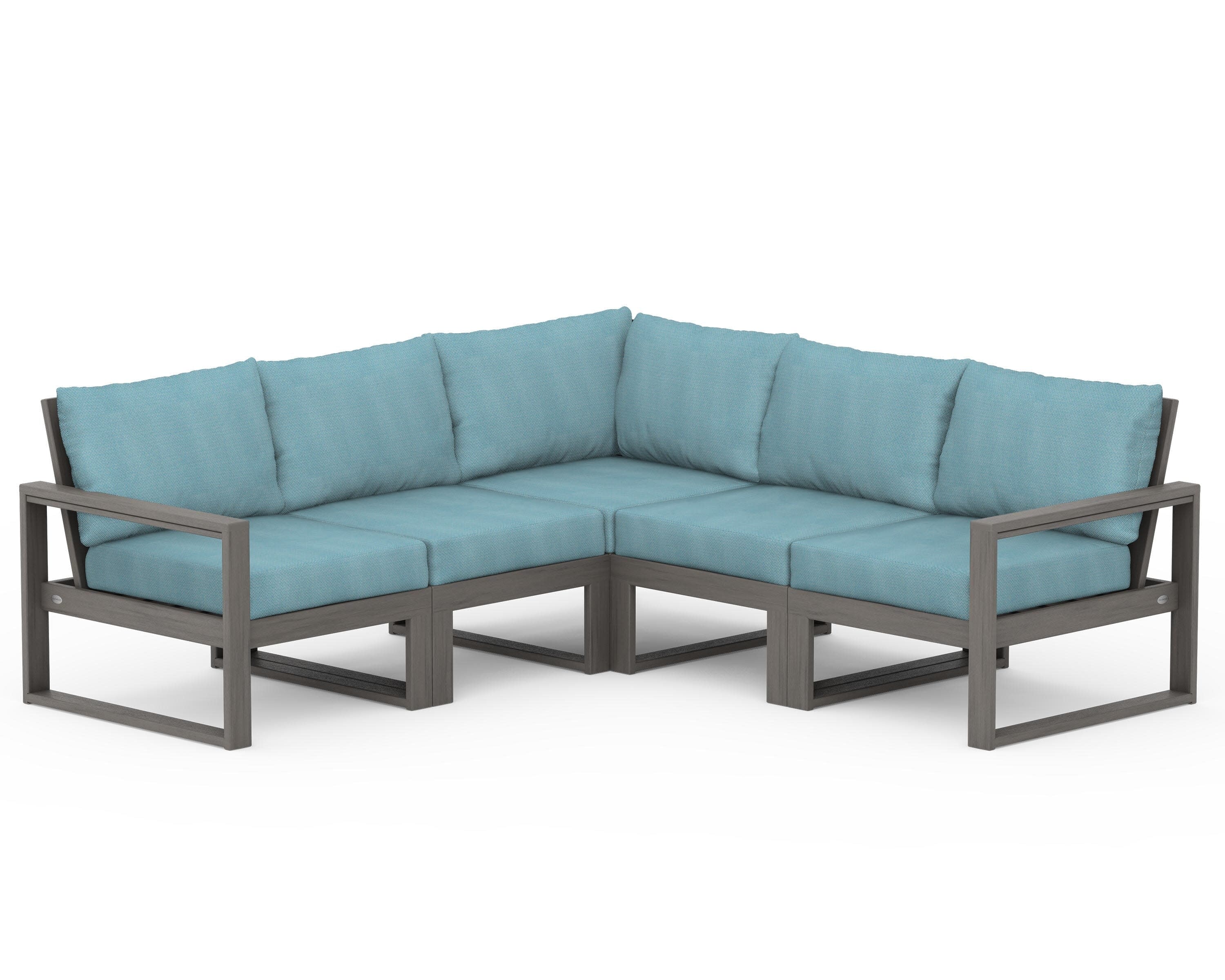 EDGE 5-Piece Modular Deep Seating Set in Driftwood / Lattice Sky Blue