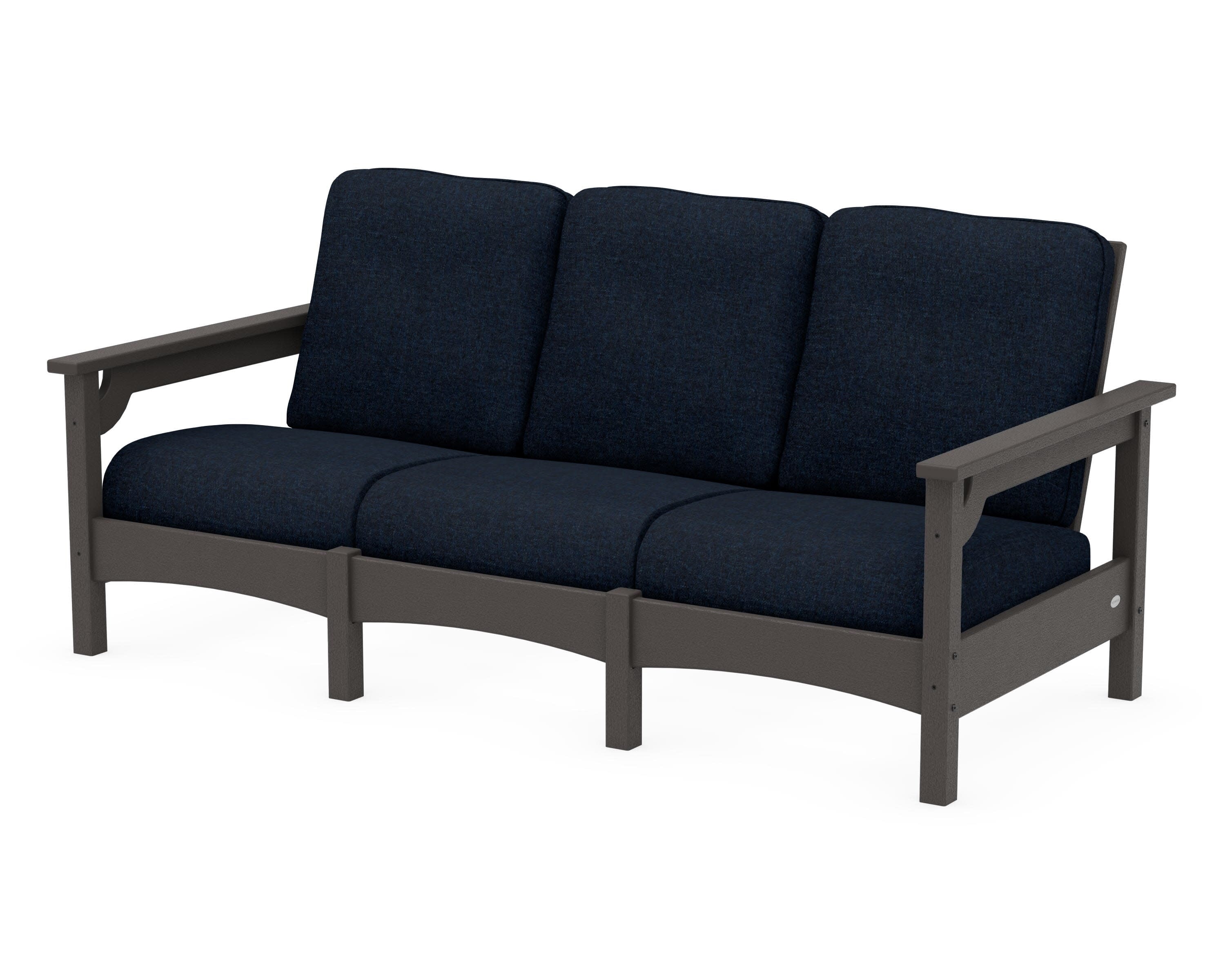 Club Sofa in Vintage Coffee / Marine Indigo