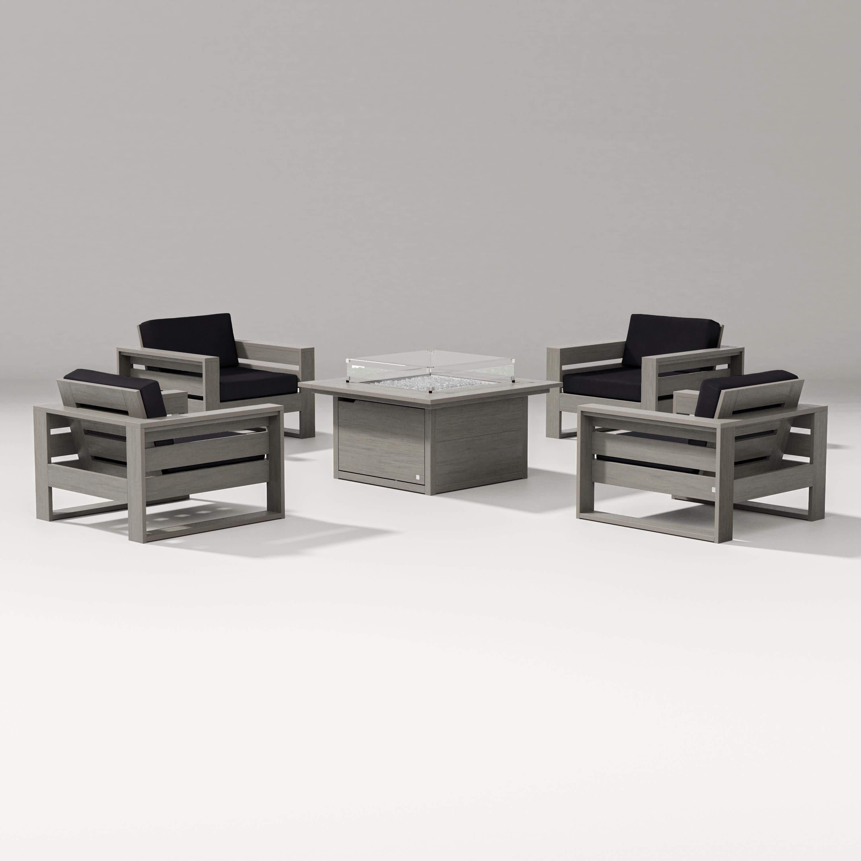 Latitude 5-Piece Lounge Fire Table Set in Driftwood / Midnight Linen