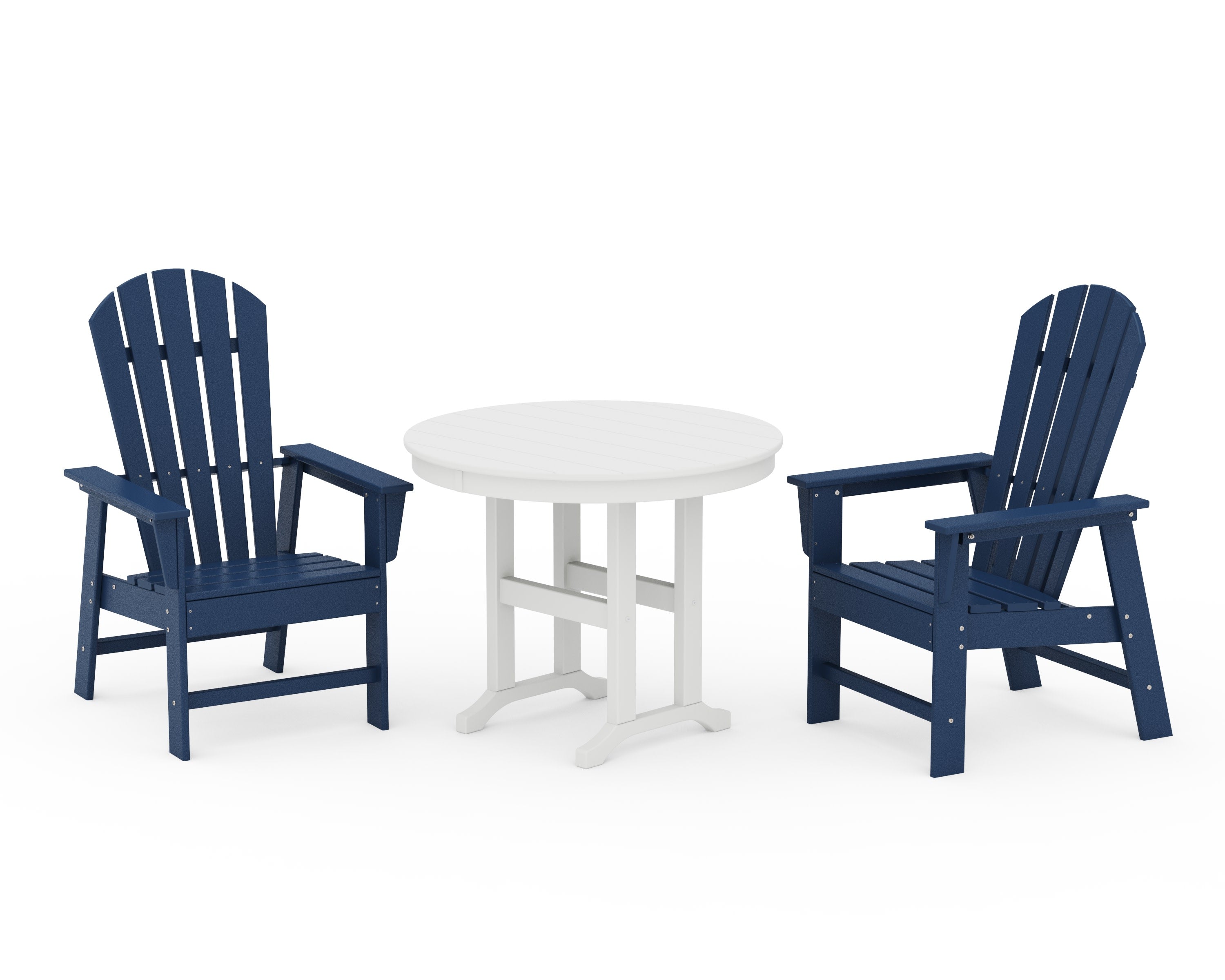 South Beach 3-Piece Round Farmhouse Dining Set in Navy / White