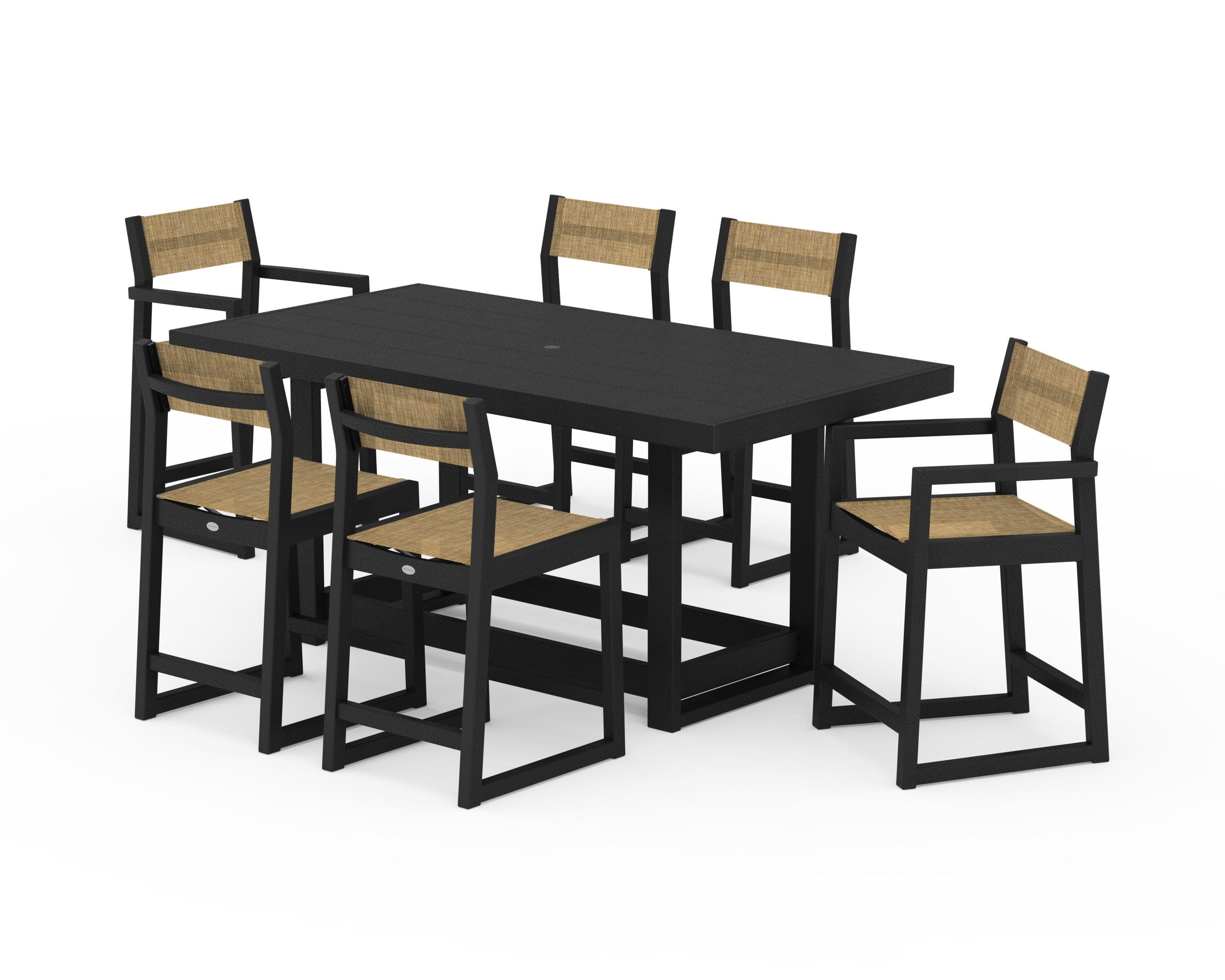EDGE Sling 7-Piece Counter Table Set in Black / Burlap Sling