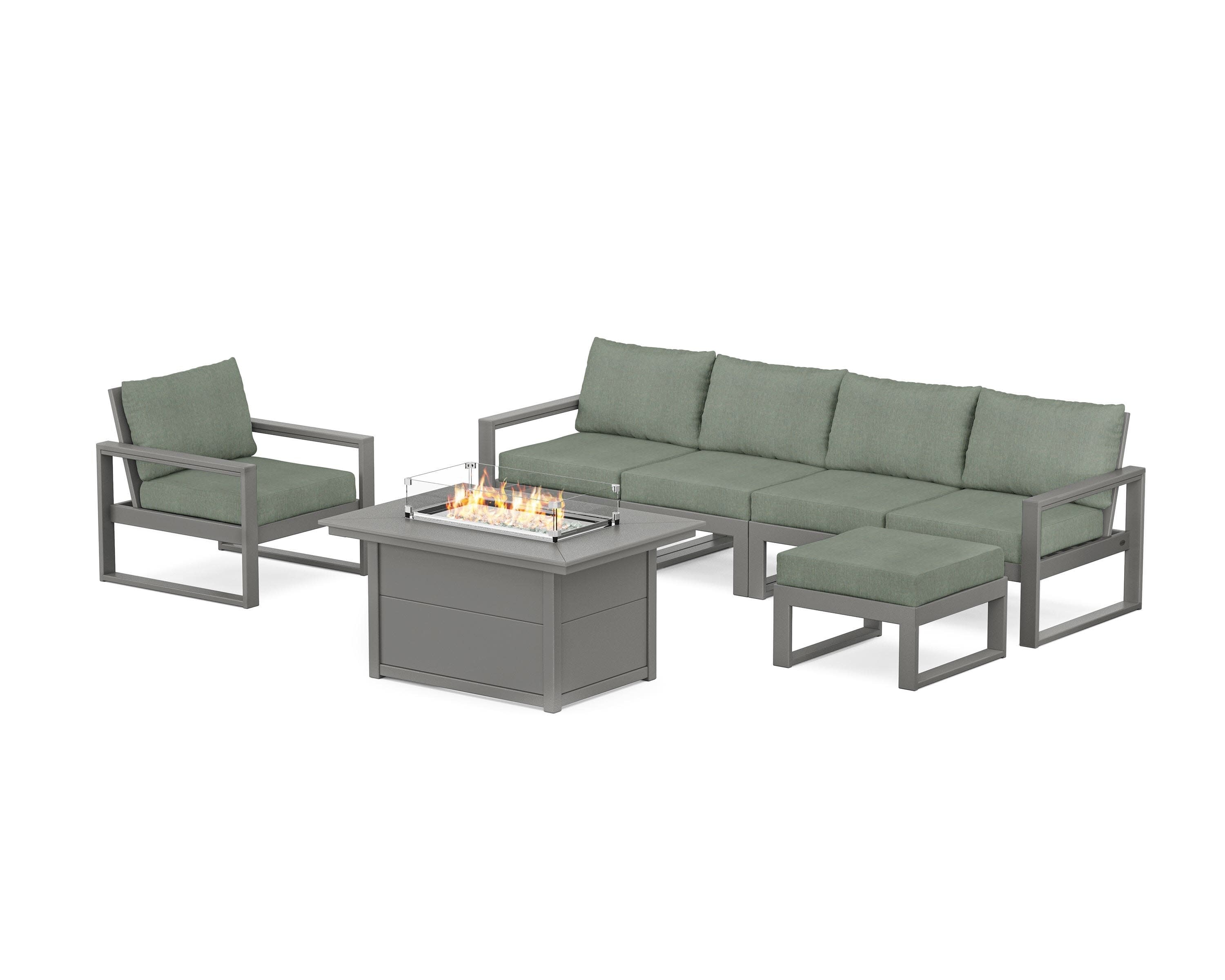 EDGE Sectional Lounge and Fire Pit Set in Slate Grey / Cast Sage