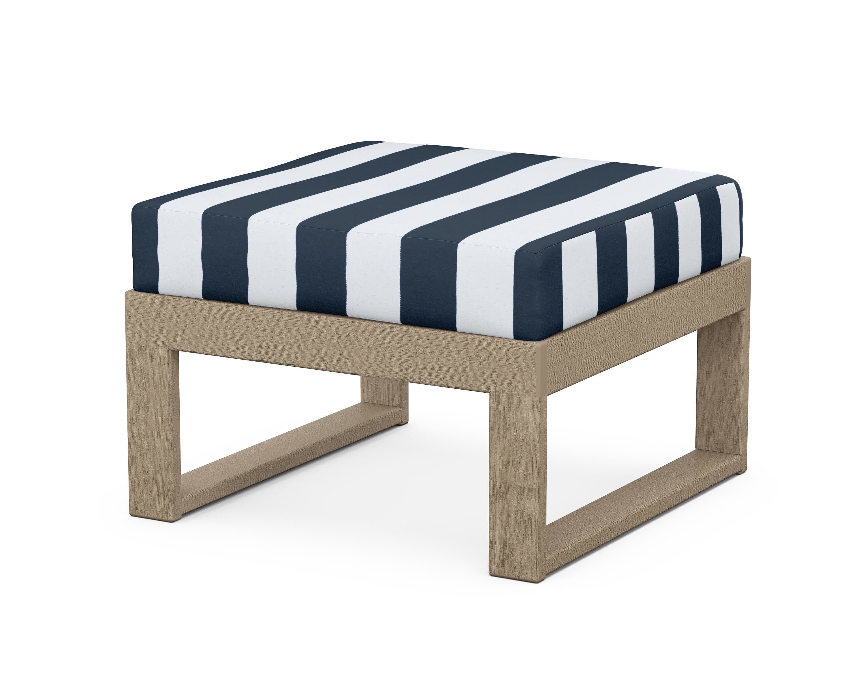Modular Ottoman - Modern in Vintage Sahara / Cabana Stripe Marine Indigo