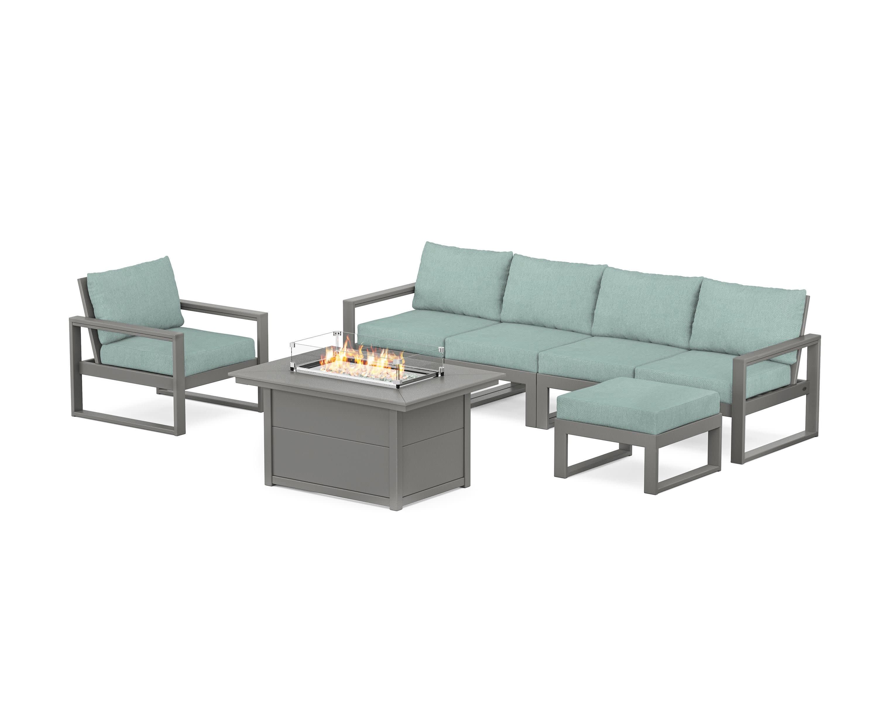 EDGE Sectional Lounge and Fire Pit Set in Slate Grey / Glacier Spa