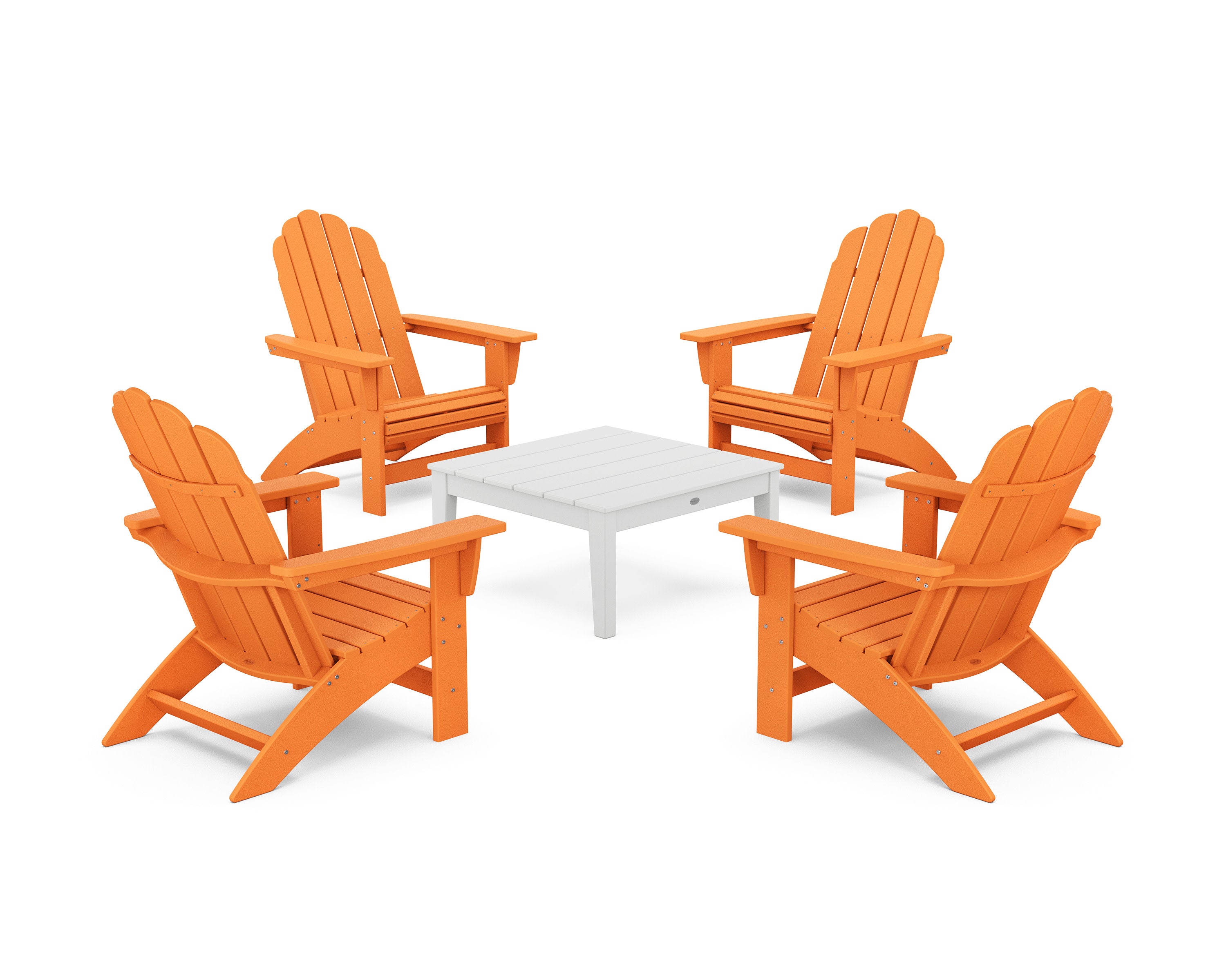 5-Piece Vineyard Grand Adirondack Chair Conversation Group in Tangerine / White