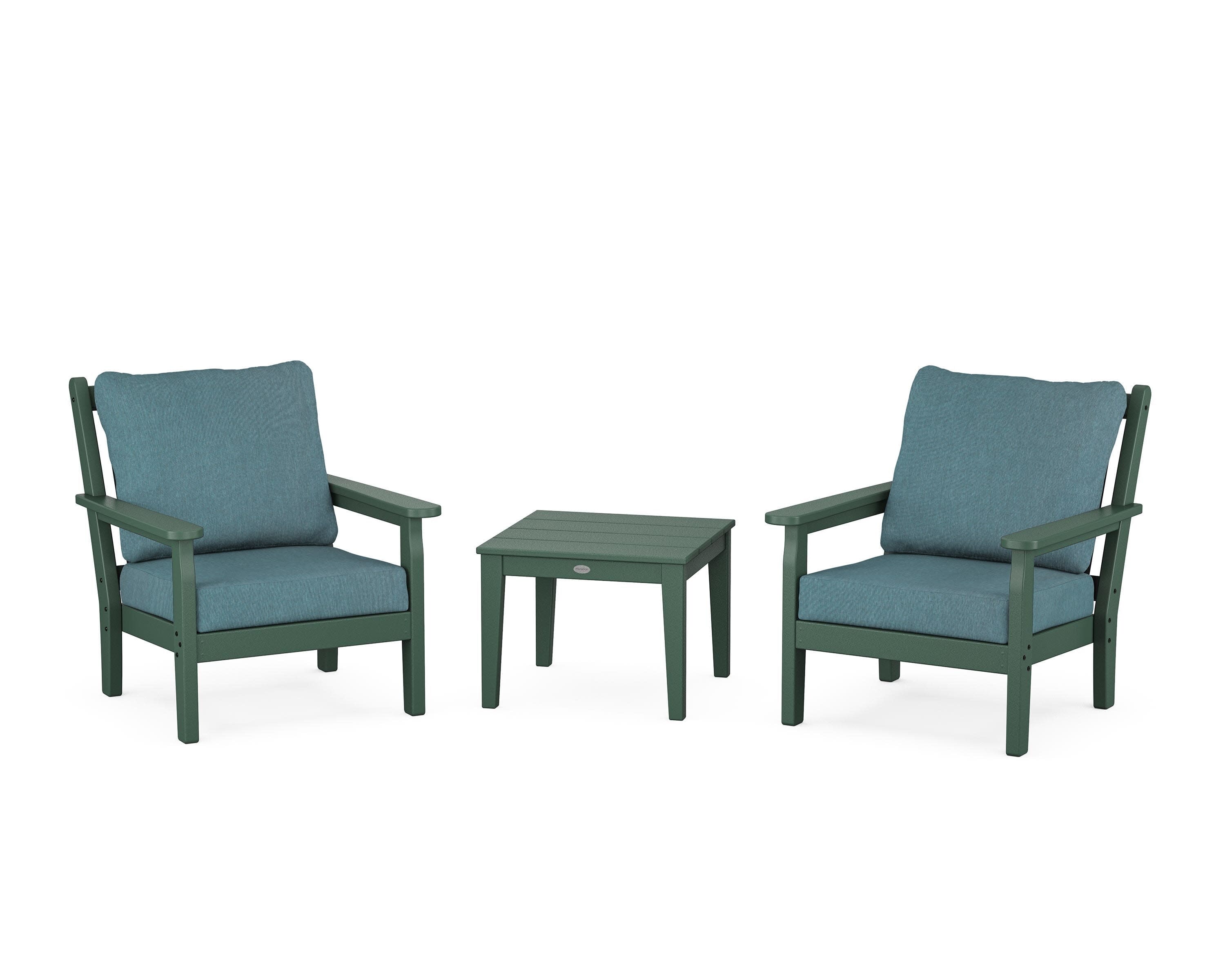 Chippendale 3-Piece Deep Seating Set in Green / Ocean Teal