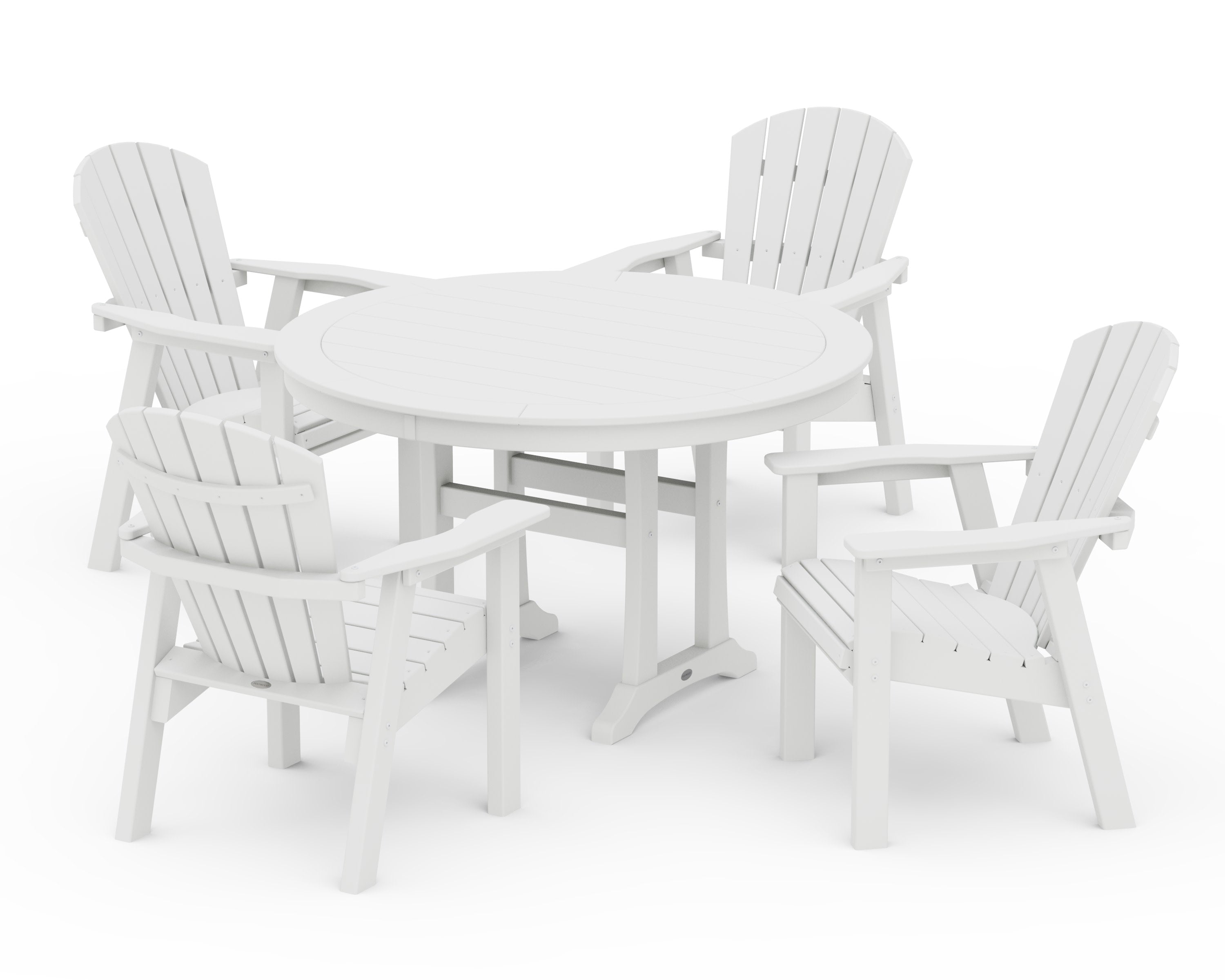Seashell 5-Piece Round Dining Set with Trestle Legs in White