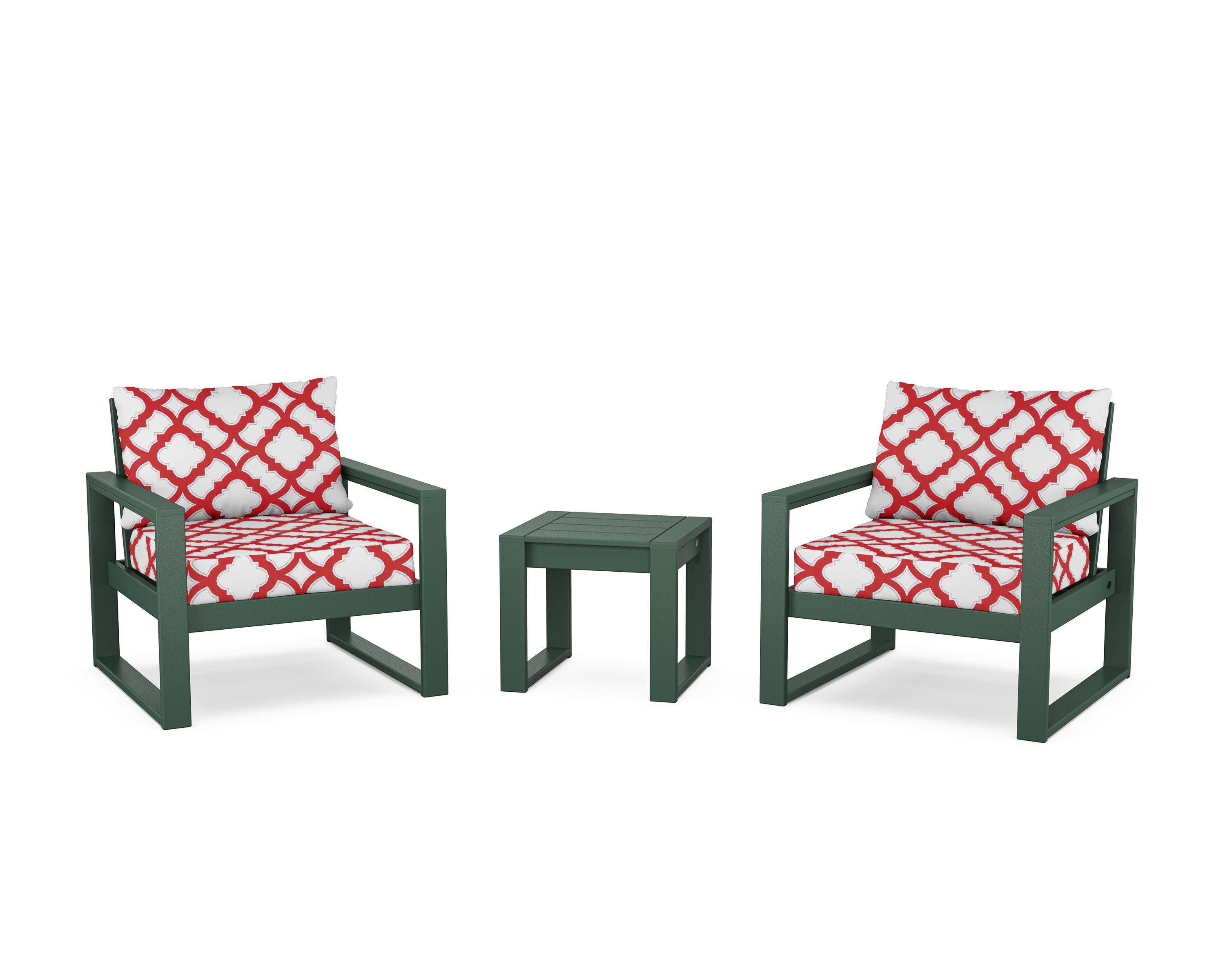 EDGE Sectional 3-Piece Deep Seating Set in Green / Trellis Crimson
