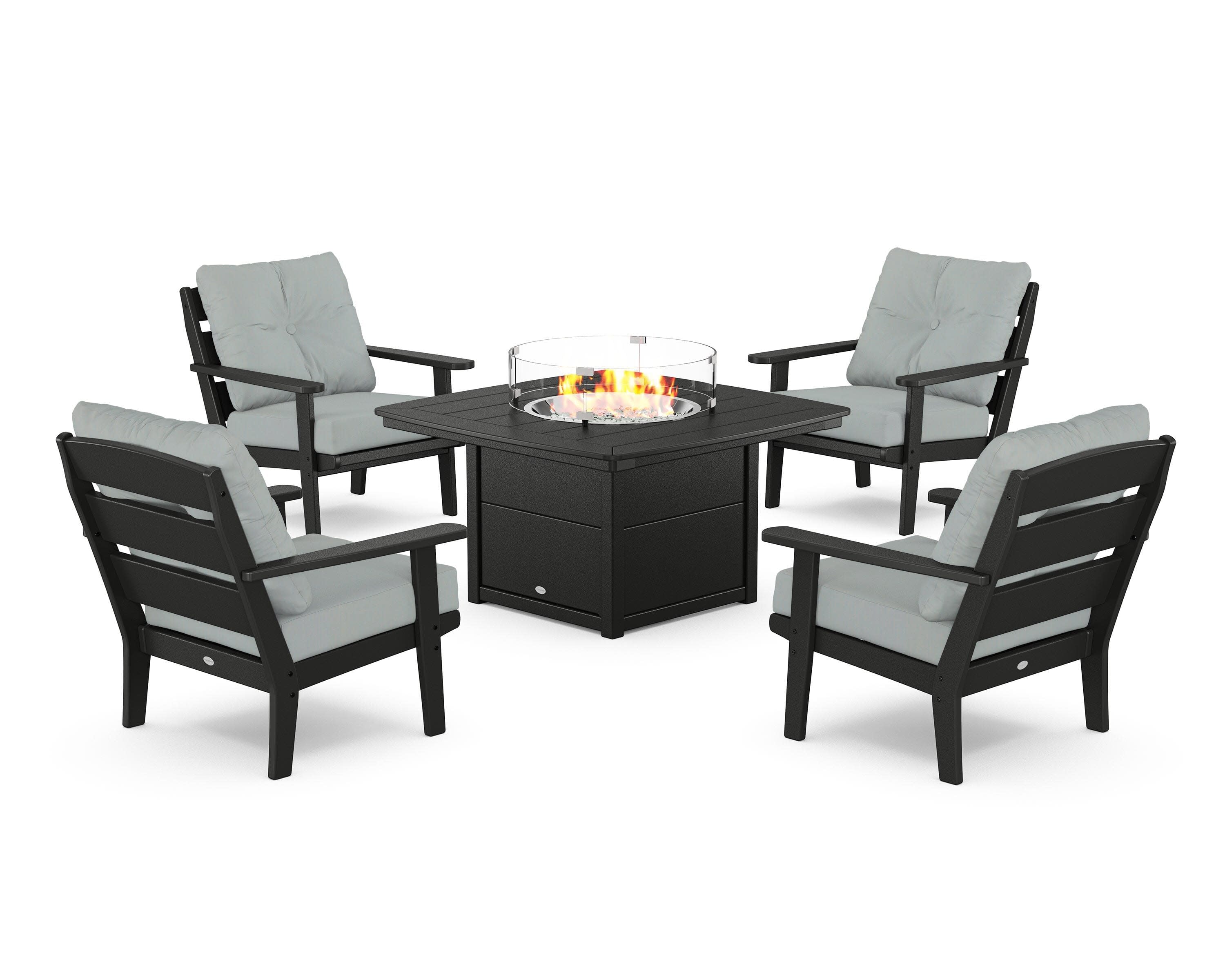 Lakeside 5-Piece Deep Seating Set with Nautical Fire Pit Table in Black / Spa