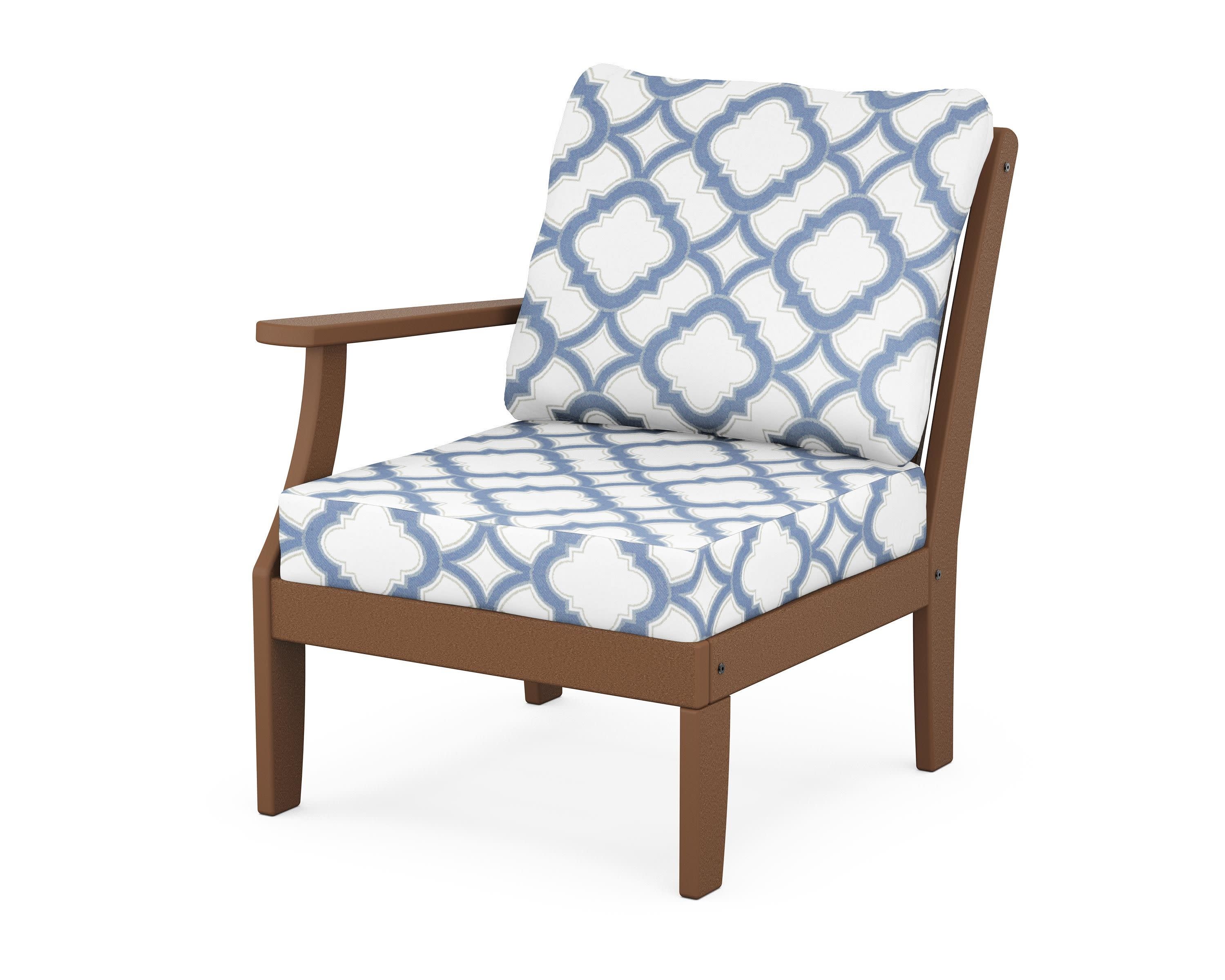 Braxton Modular Left Arm Chair in Teak / Trellis Sky Blue