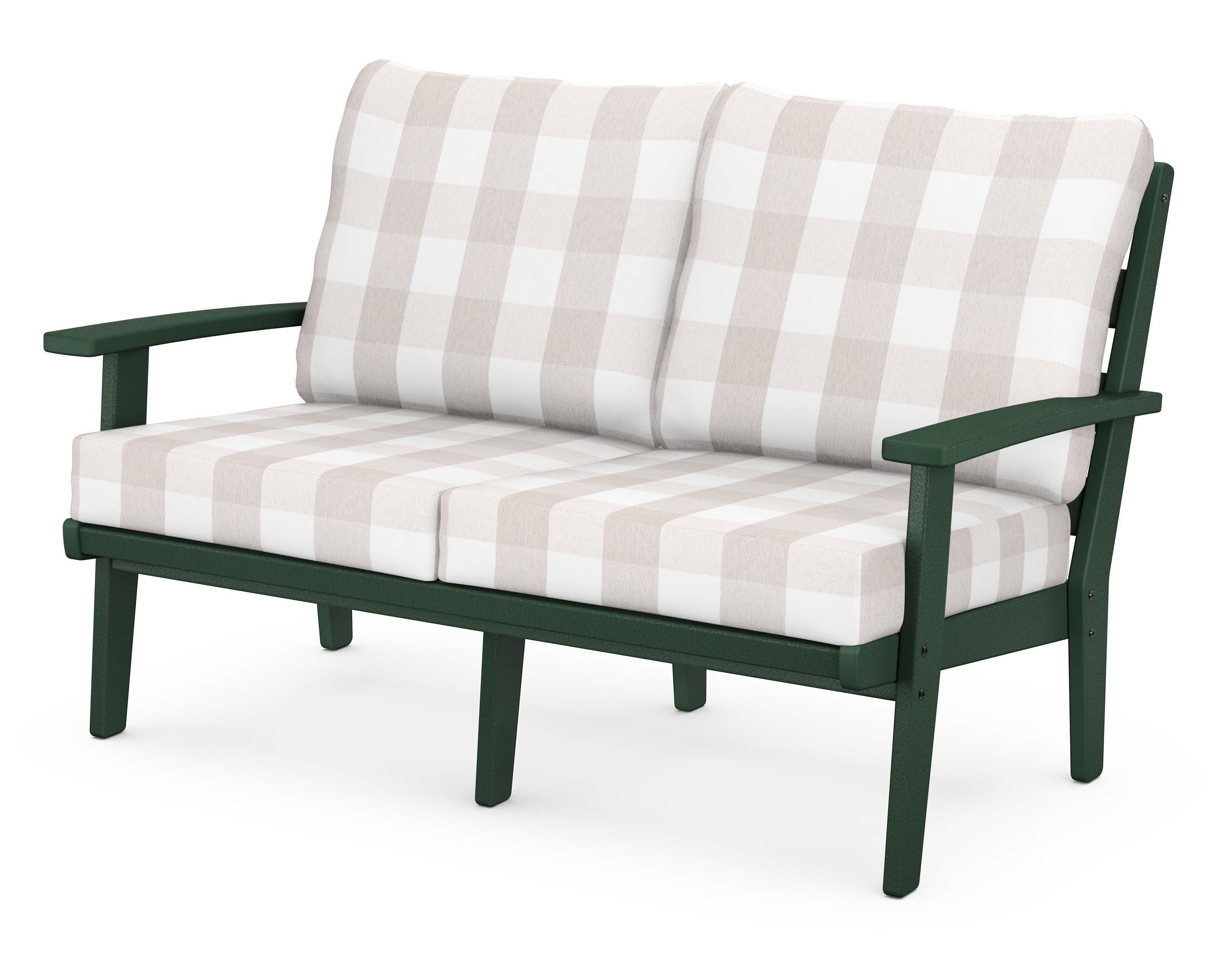 Grant Park Deep Seating Loveseat in Green / Buffalo Plaid Dune Burlap