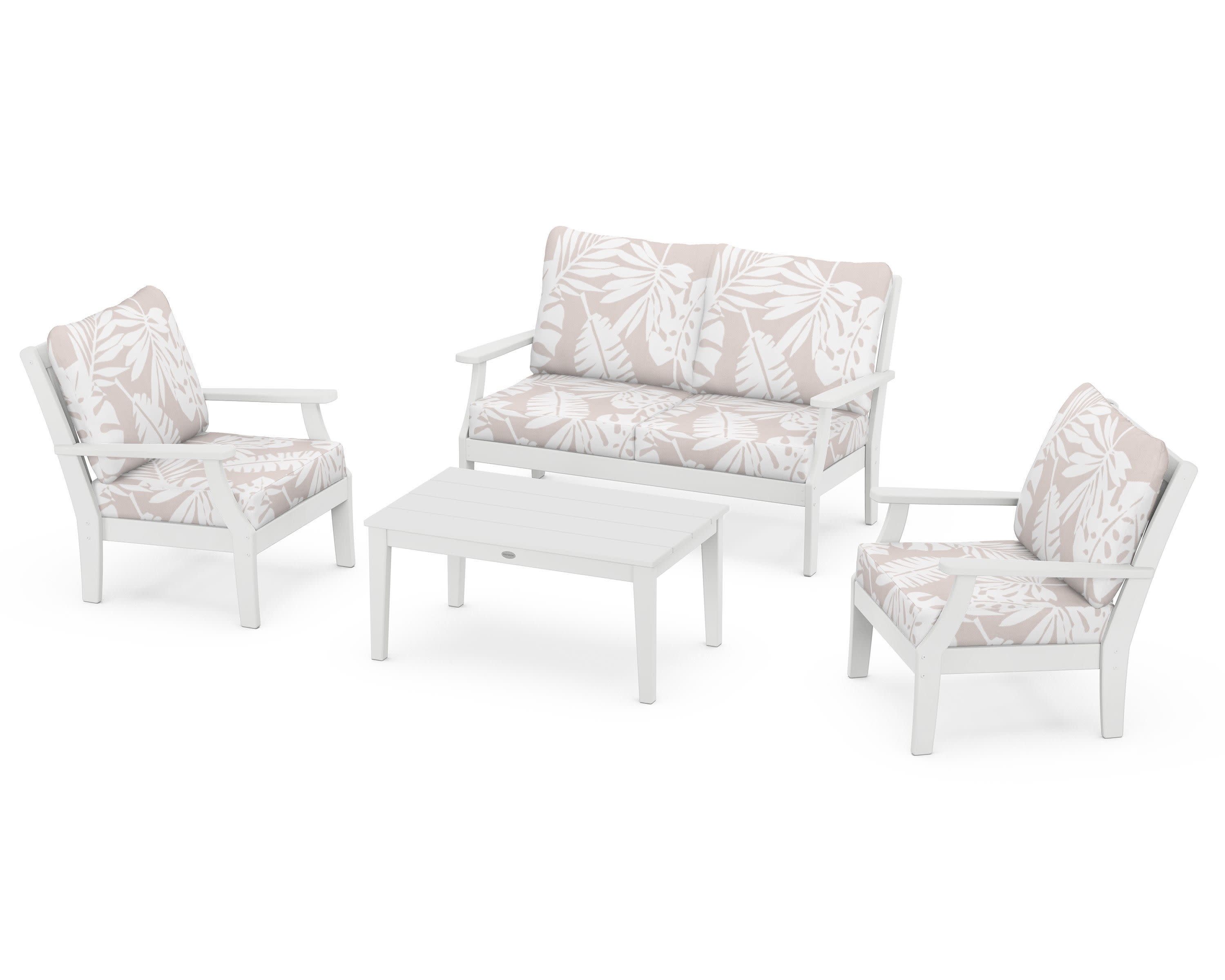 Braxton 4-Piece Deep Seating Chair Set in White / Leaf Dune Burlap